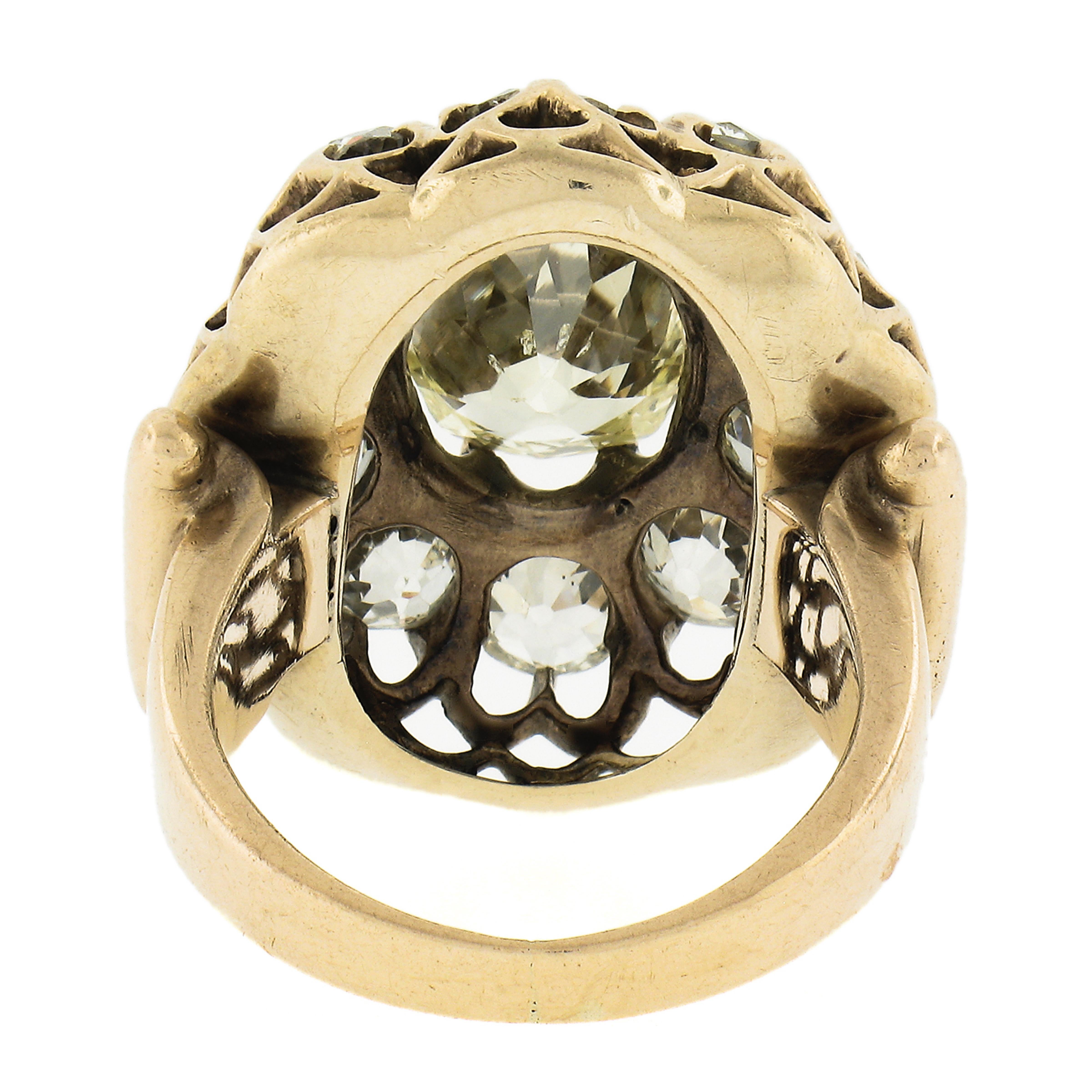 Antiker viktorianischer 14K Gold 6,49 Karat GIA Fancy Intense Gelber alter Diamant Halo-Ring Damen im Angebot