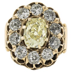 Antiker viktorianischer 14K Gold 6,49 Karat GIA Fancy Intense Gelber alter Diamant Halo-Ring