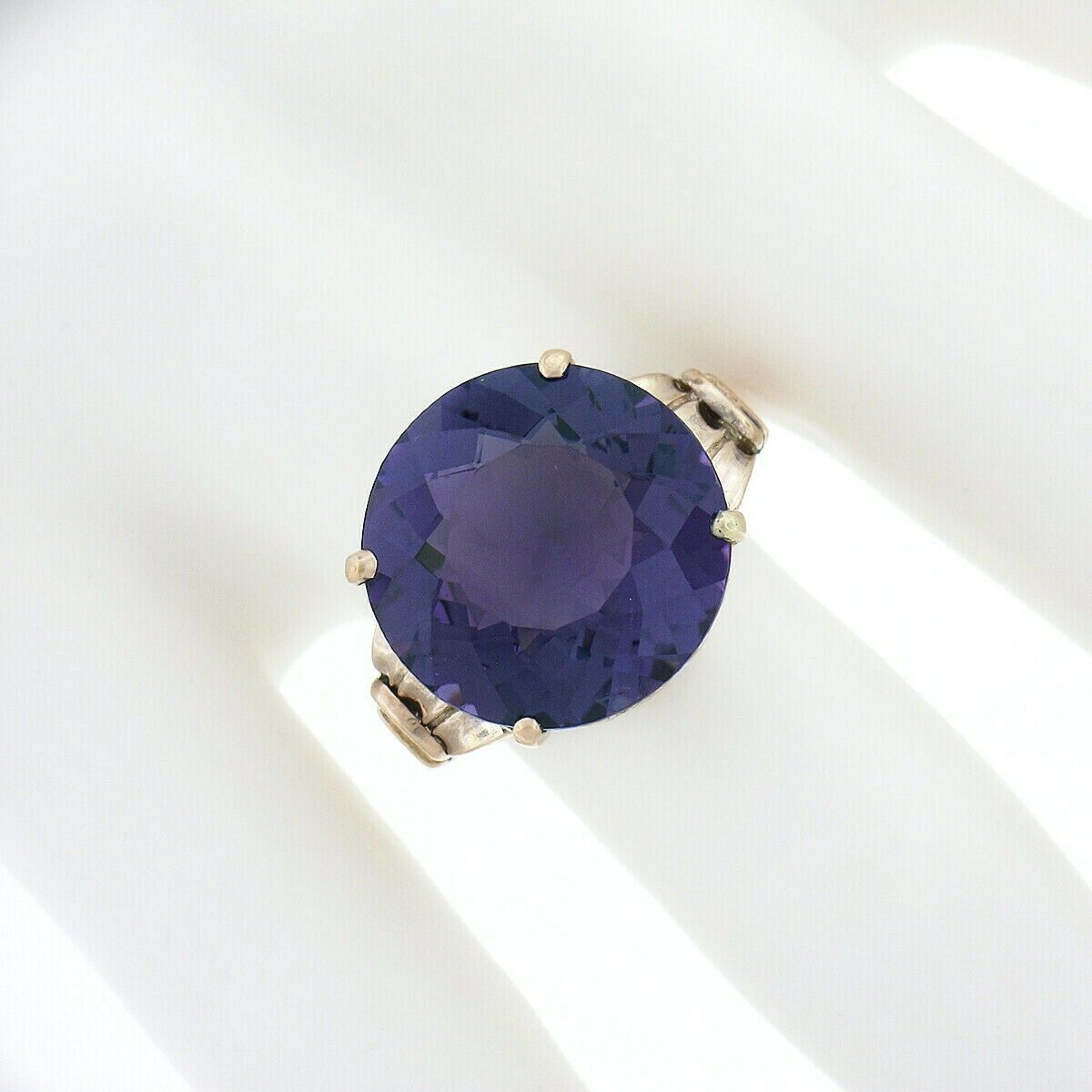 Round Cut Antique Victorian 14K Gold 8.75ctw Round Purple Amethyst Solitaire Cocktail Ring For Sale
