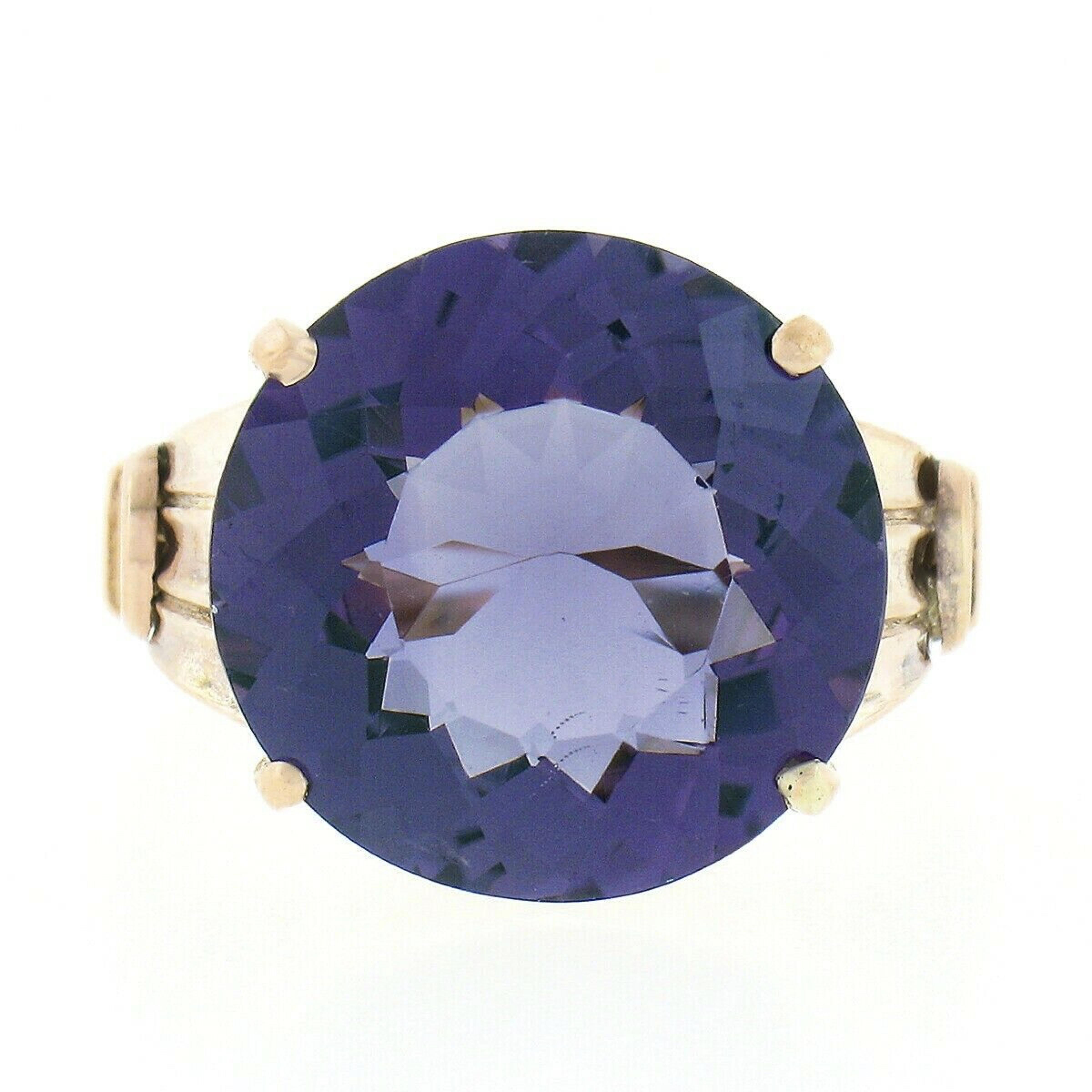 Antique Victorian 14K Gold 8.75ctw Round Purple Amethyst Solitaire Cocktail Ring In Good Condition For Sale In Montclair, NJ