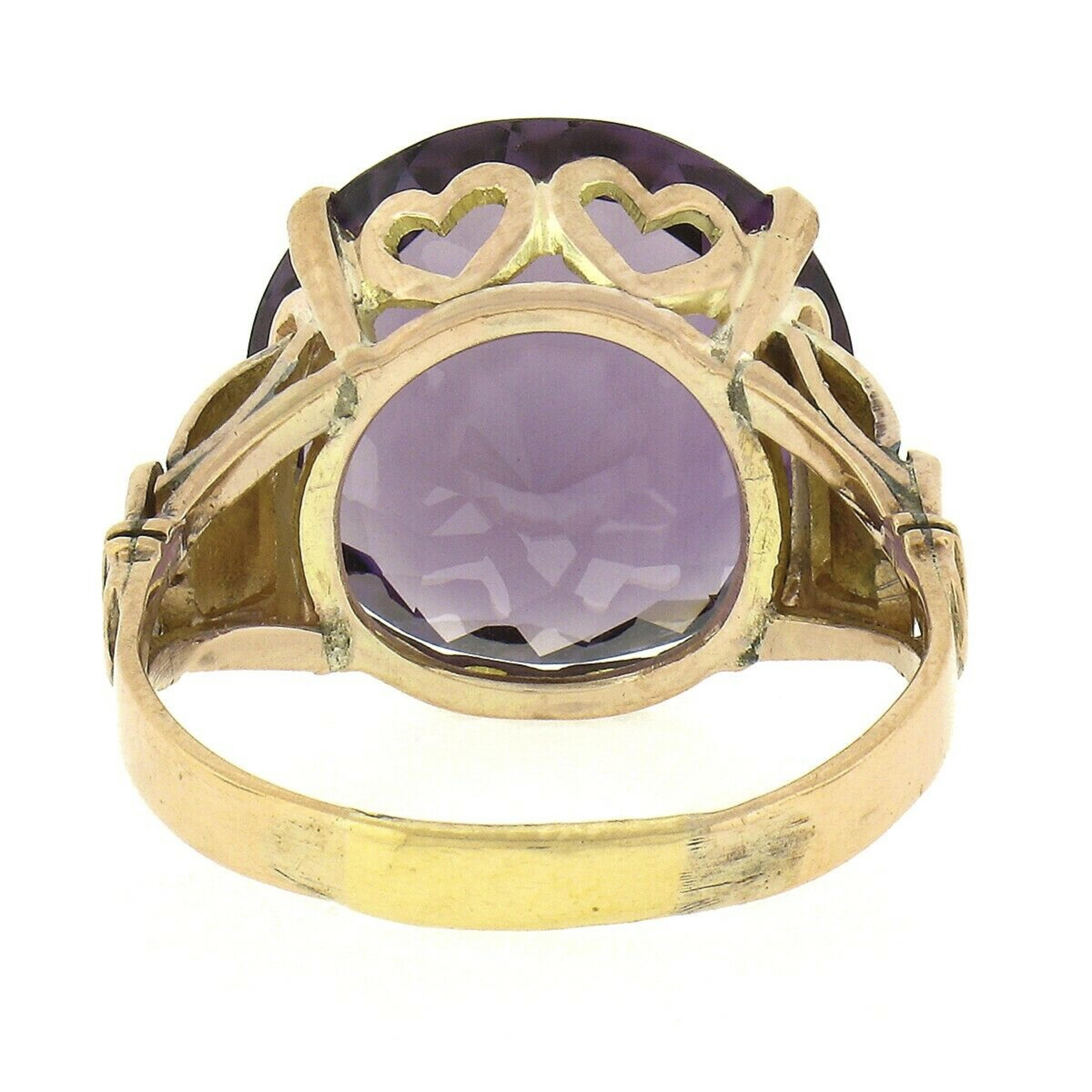 Antique Victorian 14K Gold 8.75ctw Round Purple Amethyst Solitaire Cocktail Ring For Sale 2