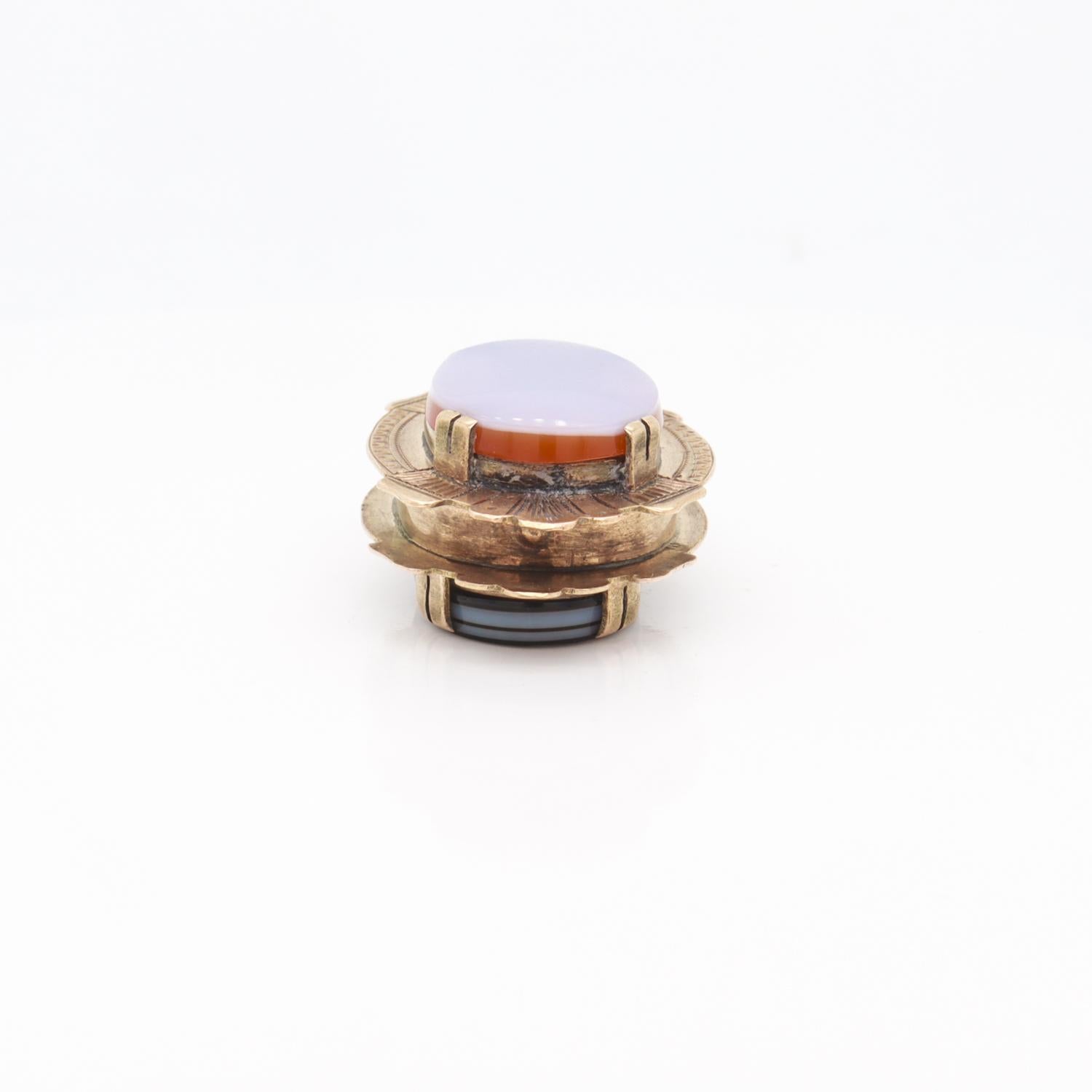 Pendentif médaillon victorien ancien double face en or 14 carats et agate cabochon en vente 7