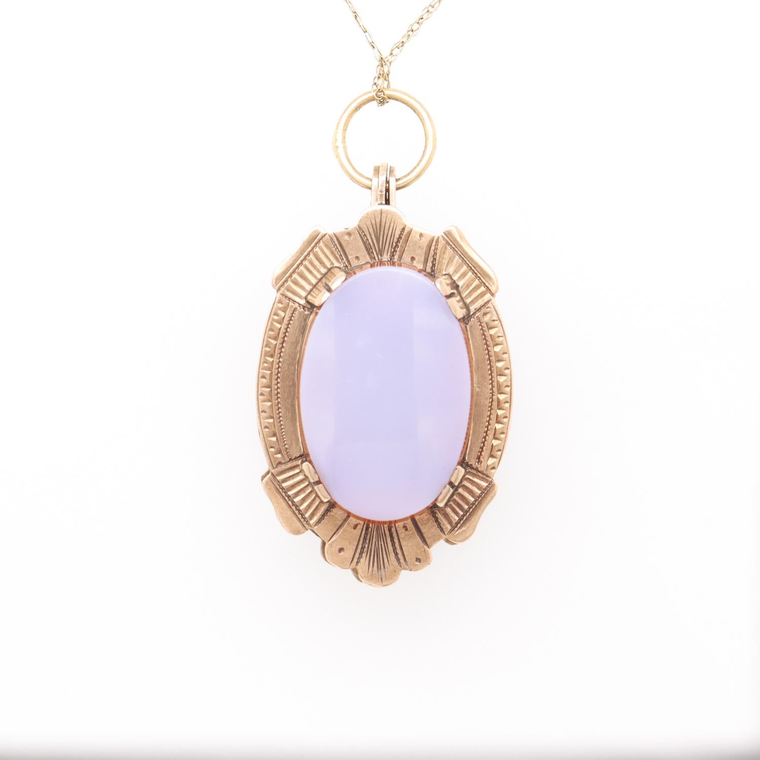 Pendentif médaillon victorien ancien double face en or 14 carats et agate cabochon Bon état - En vente à Philadelphia, PA