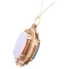 Antiker viktorianischer 14K Gold & Achat Cabochon-Doppelseitiger Medaillon-Anhänger