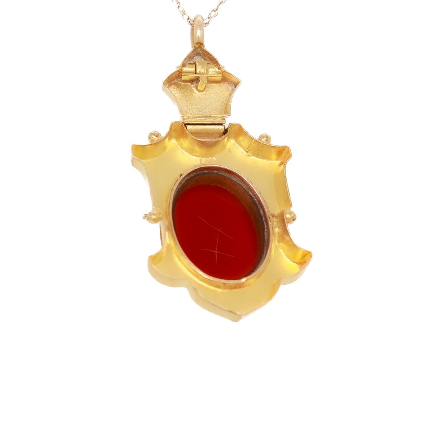 Pendentif camée victorien ancien en or 14 carats et agate en vente 5