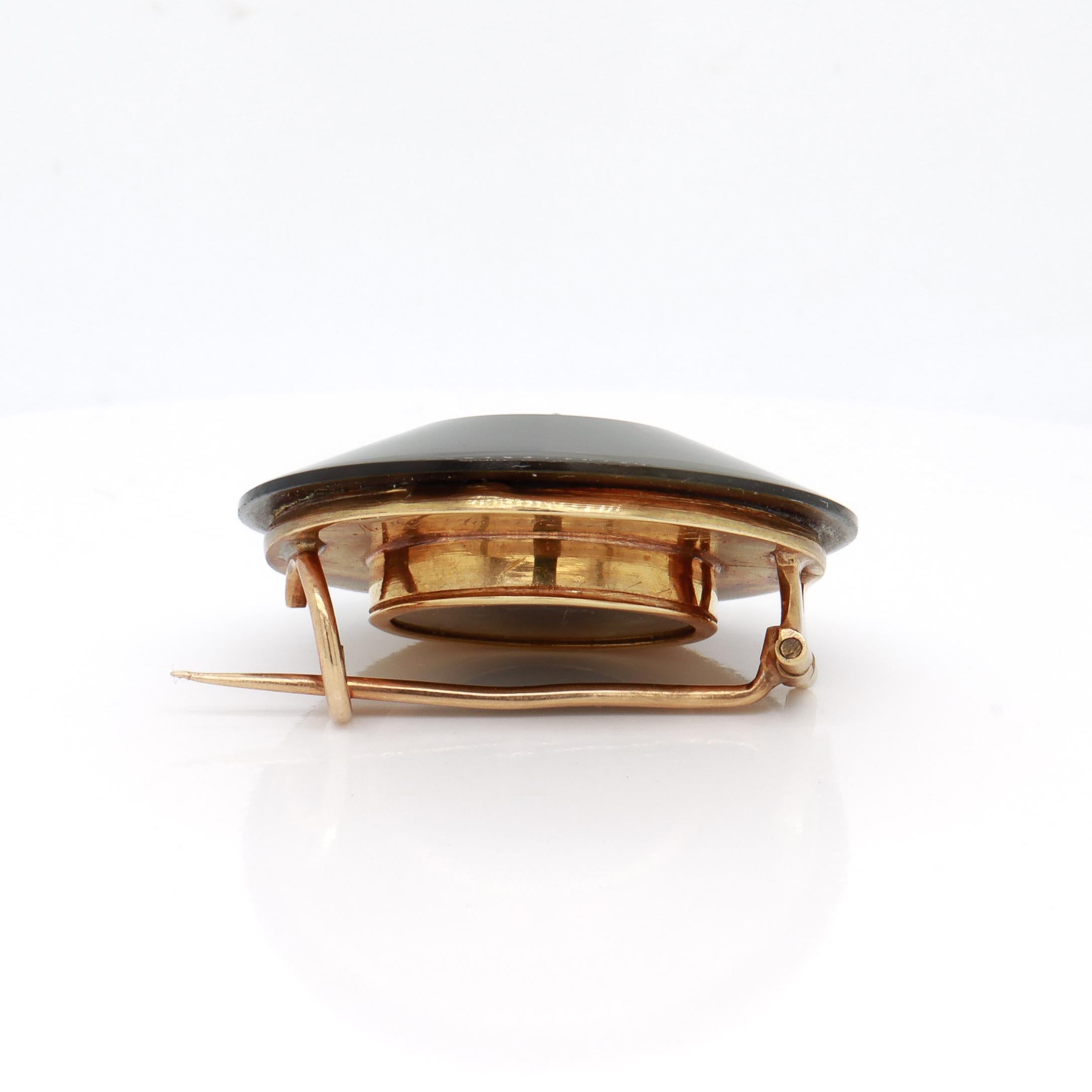 Antique Victorian 14k Gold, Agate, & Diamond Mourning Brooch For Sale 3