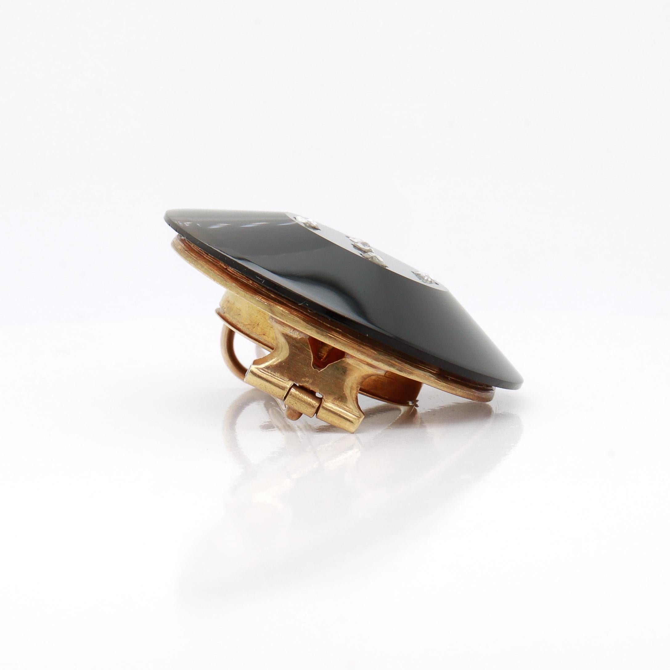 Antique Victorian 14k Gold, Agate, & Diamond Mourning Brooch For Sale 4