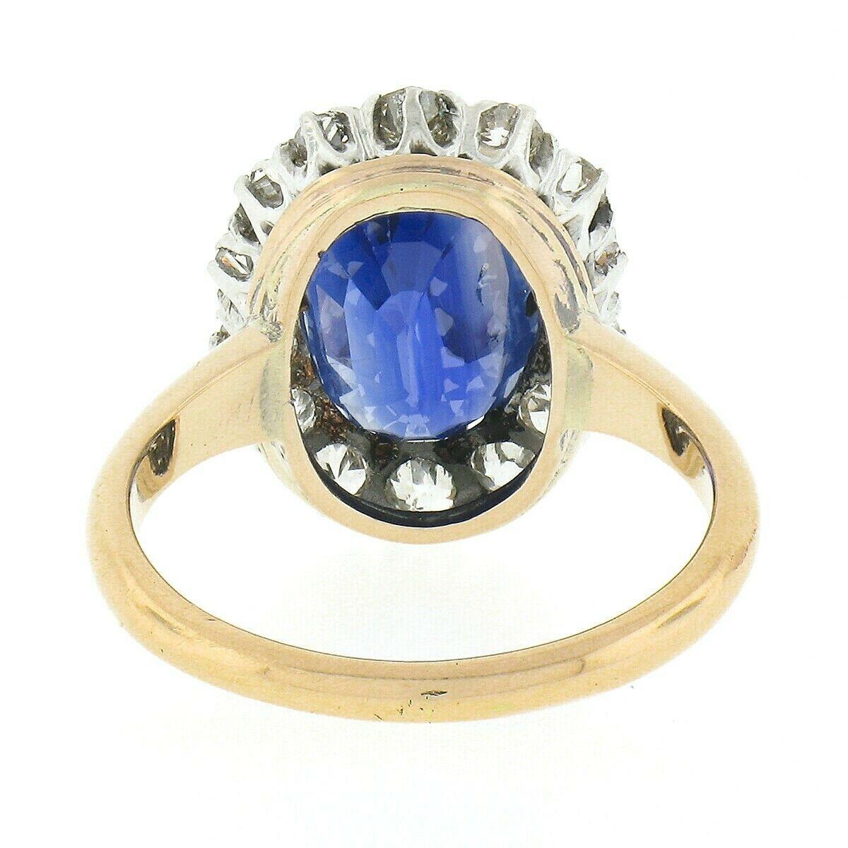 Antique Victorian 14k Gold AGL Ceylon No Heat Sapphire & Diamond Engagement Ring In Good Condition In Montclair, NJ