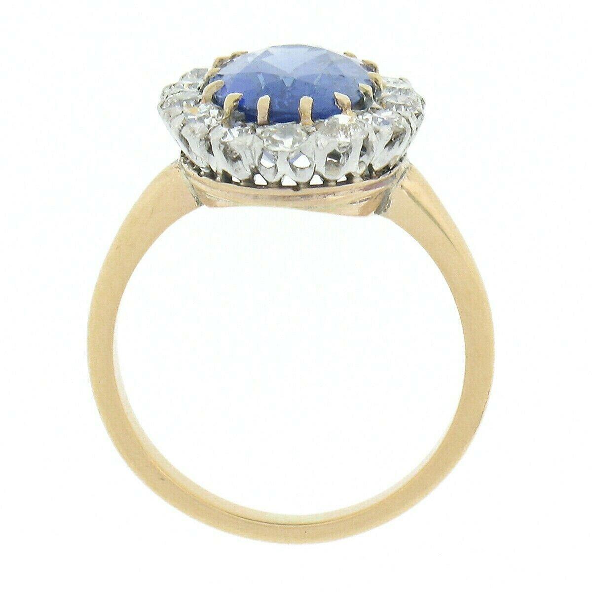 Women's Antique Victorian 14k Gold AGL Ceylon No Heat Sapphire & Diamond Engagement Ring