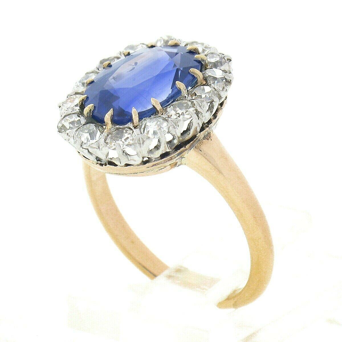 Antique Victorian 14k Gold AGL Ceylon No Heat Sapphire & Diamond Engagement Ring 1