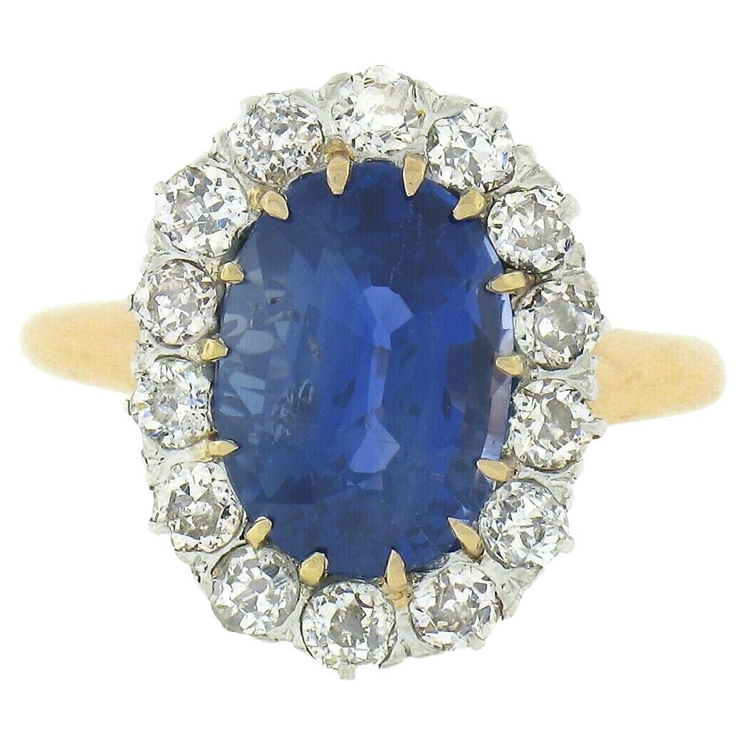 Antique Victorian 14k Gold AGL Ceylon No Heat Sapphire & Diamond Engagement Ring