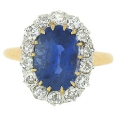 Antique Victorian 14k Gold AGL Ceylon No Heat Sapphire & Diamond Engagement Ring