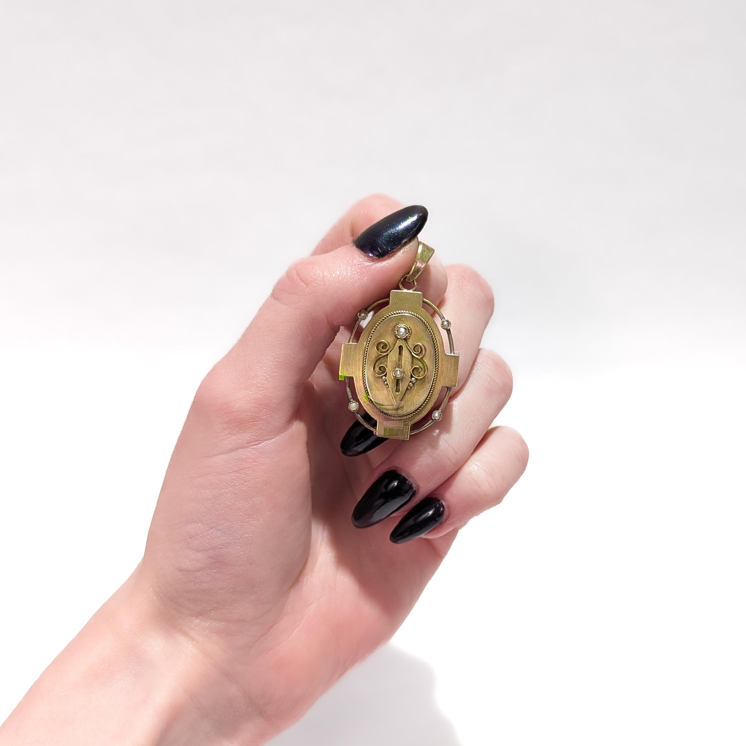 Antique Victorian 14k Gold and Seed Pearl Pendant Locket In Good Condition For Sale In Philadelphia, PA