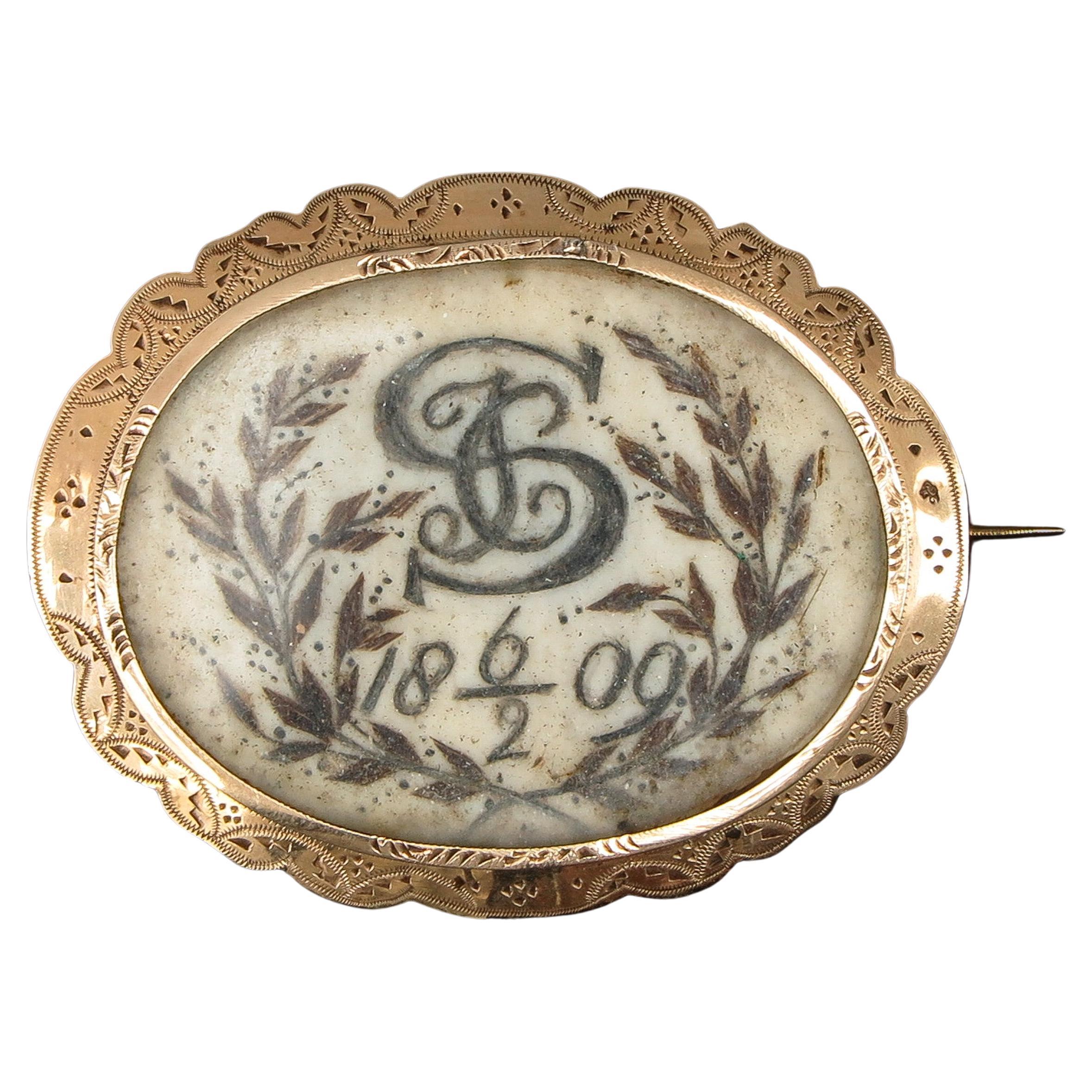 Antique Victorian 14K Gold and Silver Mourning Remembrance Brooch