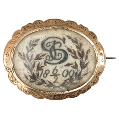 Antique Victorian 14K Gold and Silver Mourning Remembrance Brooch