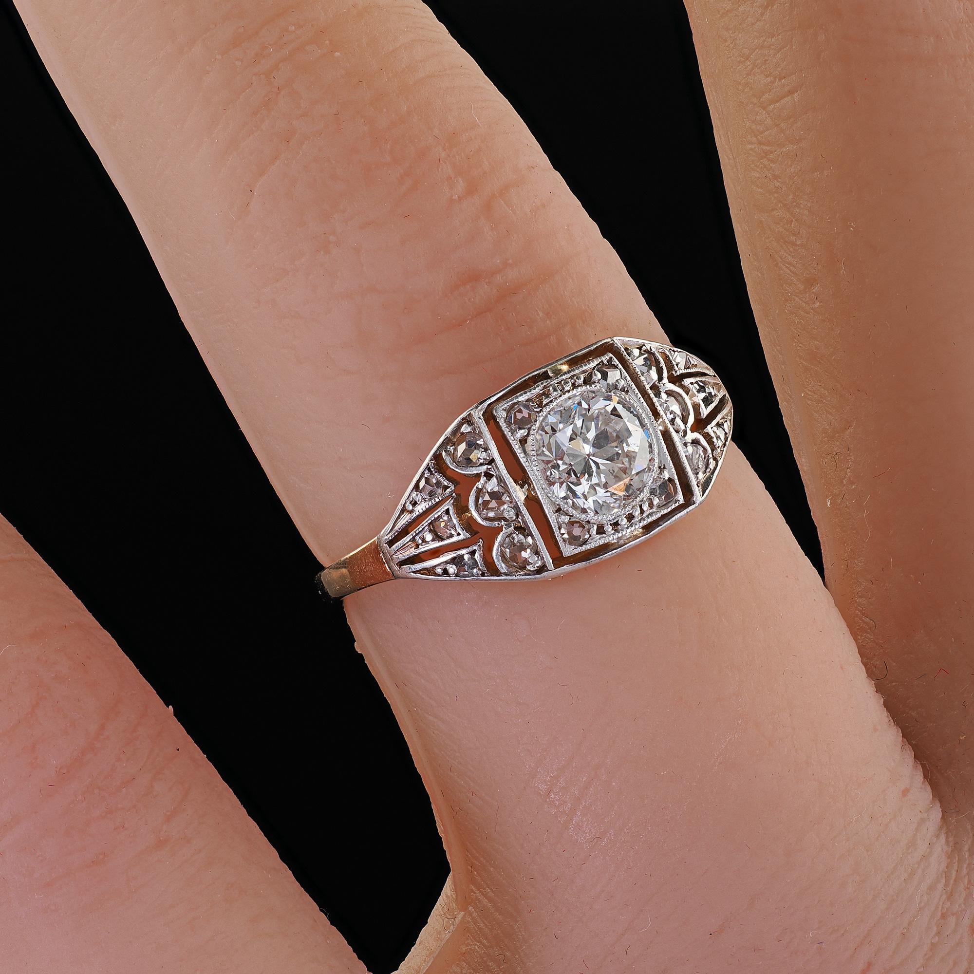 Antique Victorian 14K Gold and Silver Top Old Cut Diamond Engagement Ring - GIA For Sale 5