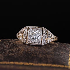 Antique Victorian 14K Gold and Silver Top Old Cut Diamond Engagement Ring - GIA