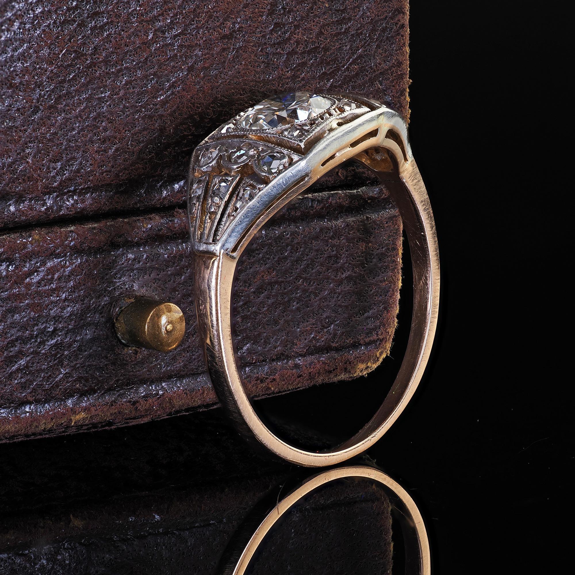 Round Cut Antique Victorian 14K Gold and Silver Top Old Cut Diamond Engagement Ring - GIA For Sale