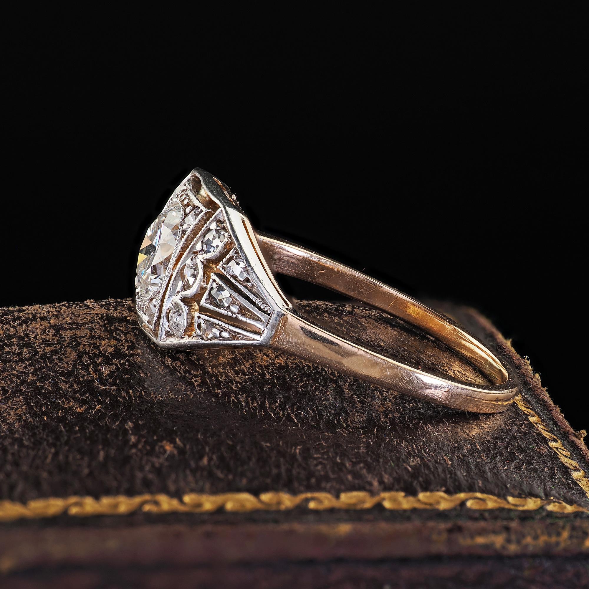 Women's Antique Victorian 14K Gold and Silver Top Old Cut Diamond Engagement Ring - GIA For Sale