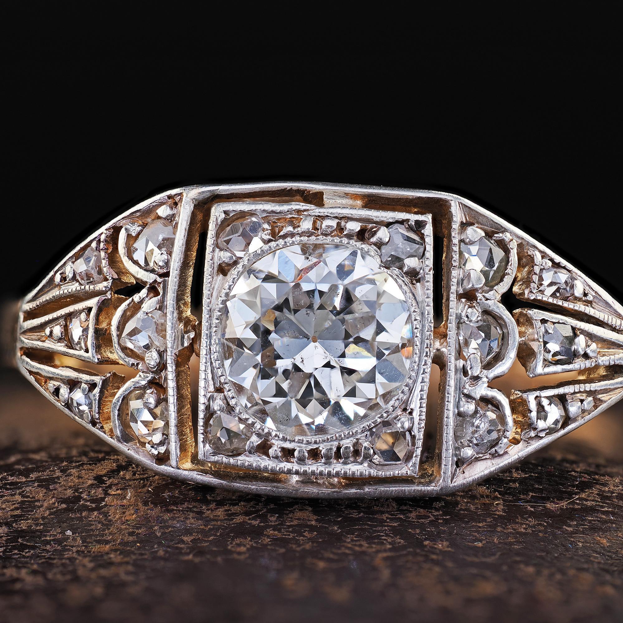 Antique Victorian 14K Gold and Silver Top Old Cut Diamond Engagement Ring - GIA For Sale 1