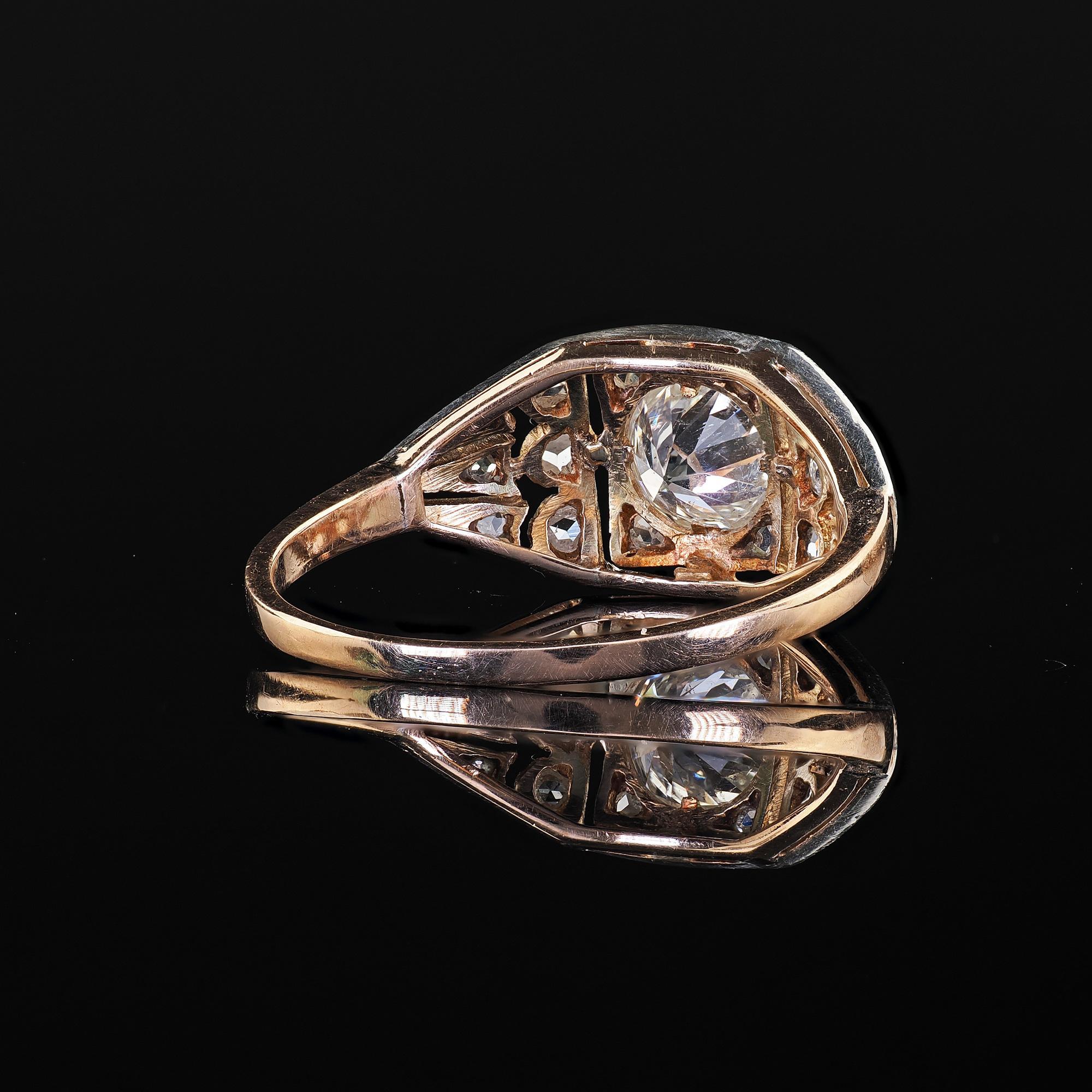 Antique Victorian 14K Gold and Silver Top Old Cut Diamond Engagement Ring - GIA For Sale 3