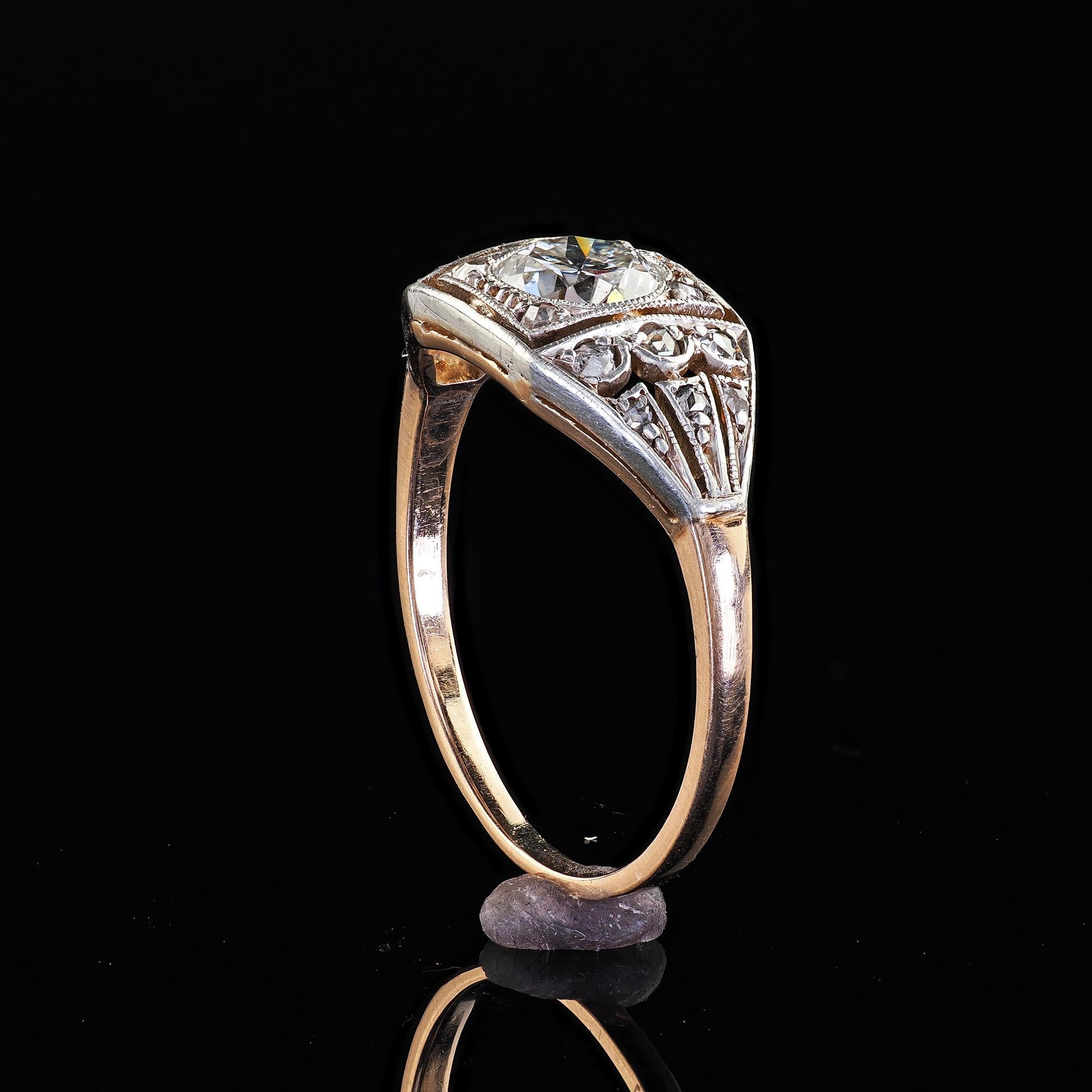 Antique Victorian 14K Gold and Silver Top Old Cut Diamond Engagement Ring - GIA For Sale 4