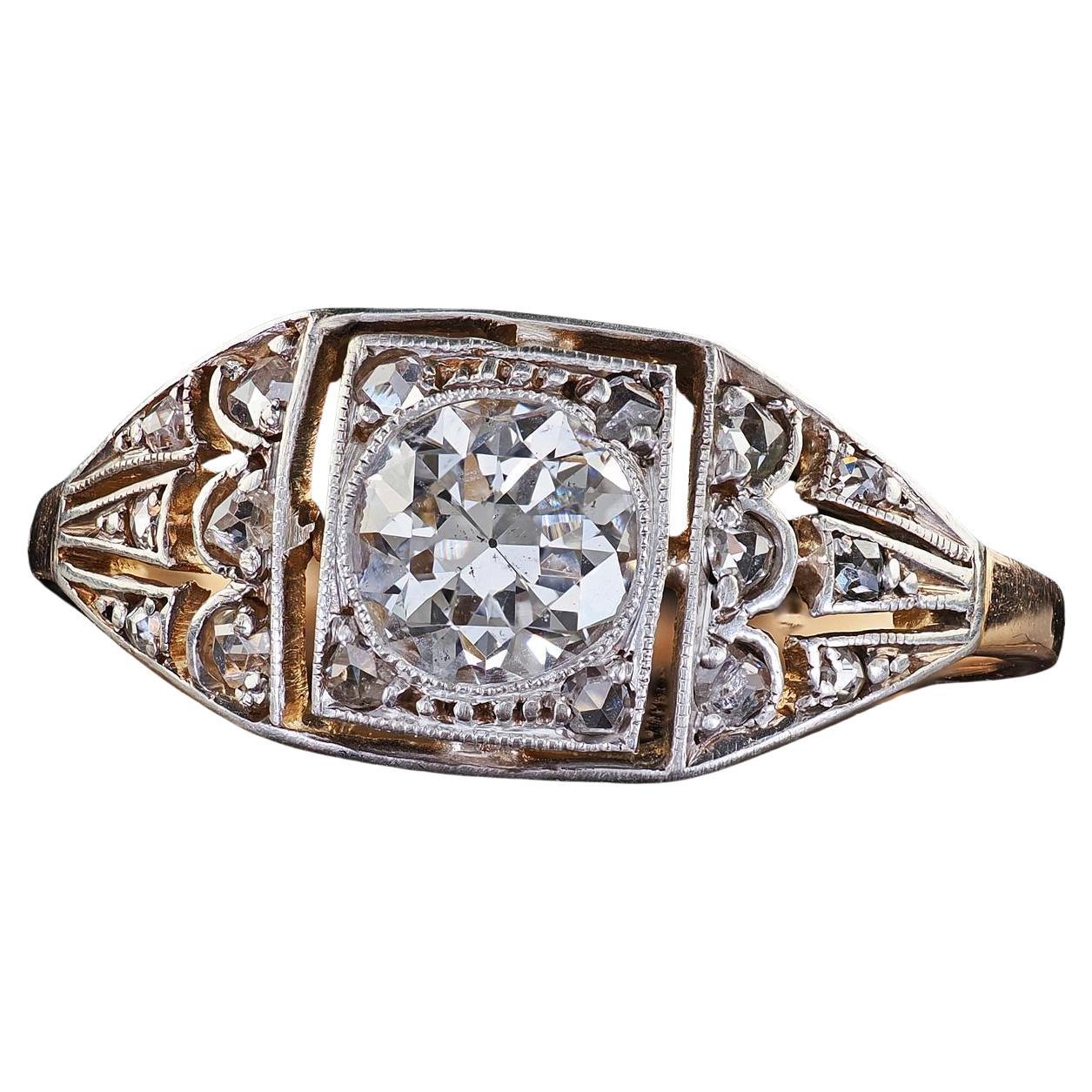 Antique Victorian 14K Gold and Silver Top Old Cut Diamond Engagement Ring - GIA For Sale