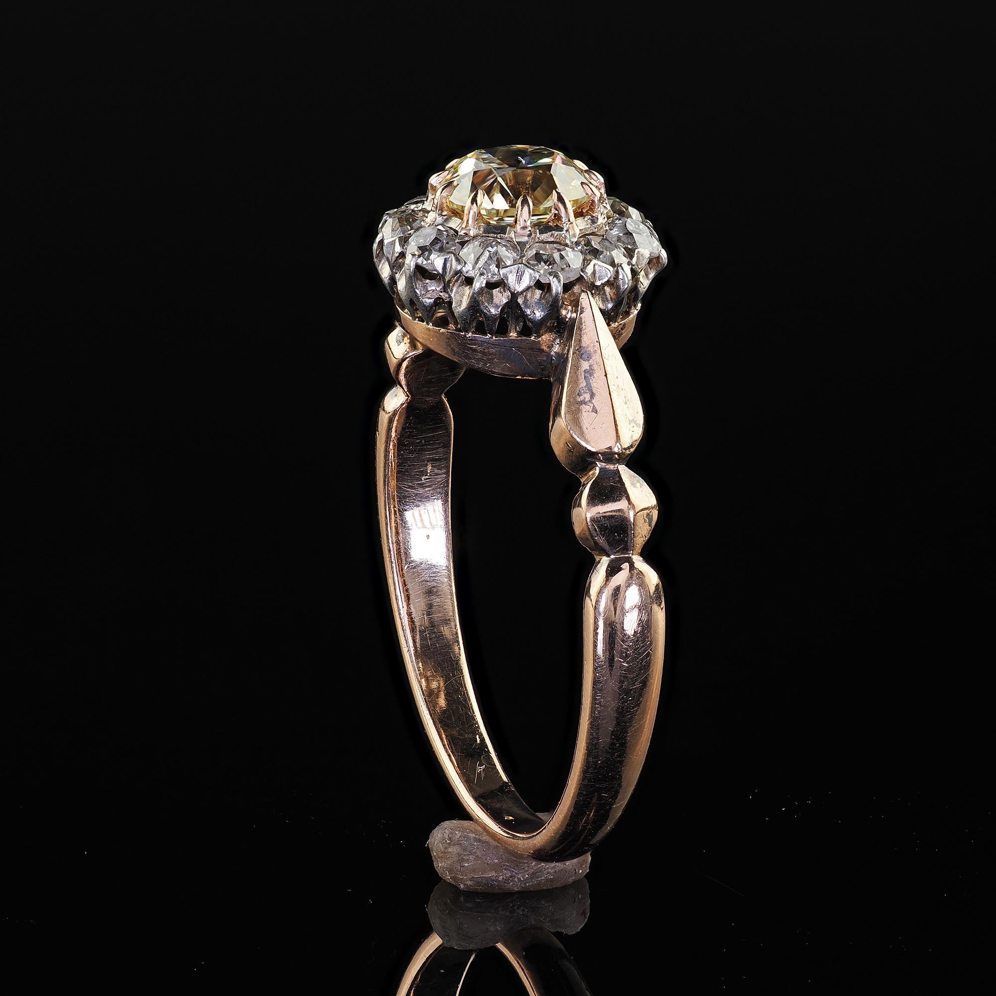 Antico anello di fidanzamento vittoriano in oro 14K e argento con diamanti Old Mine - GIA in vendita 4