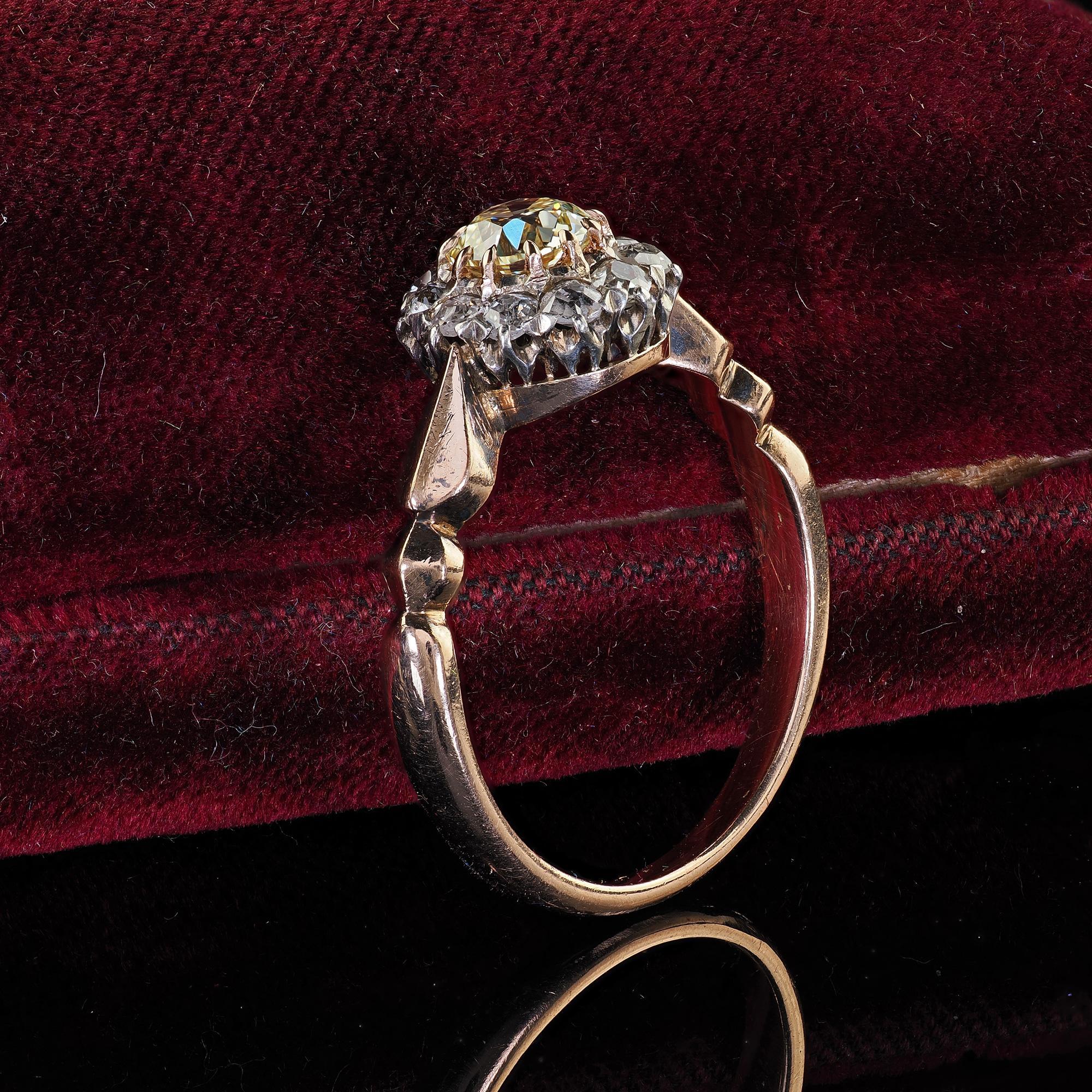 Vittoriano Antico anello di fidanzamento vittoriano in oro 14K e argento con diamanti Old Mine - GIA in vendita