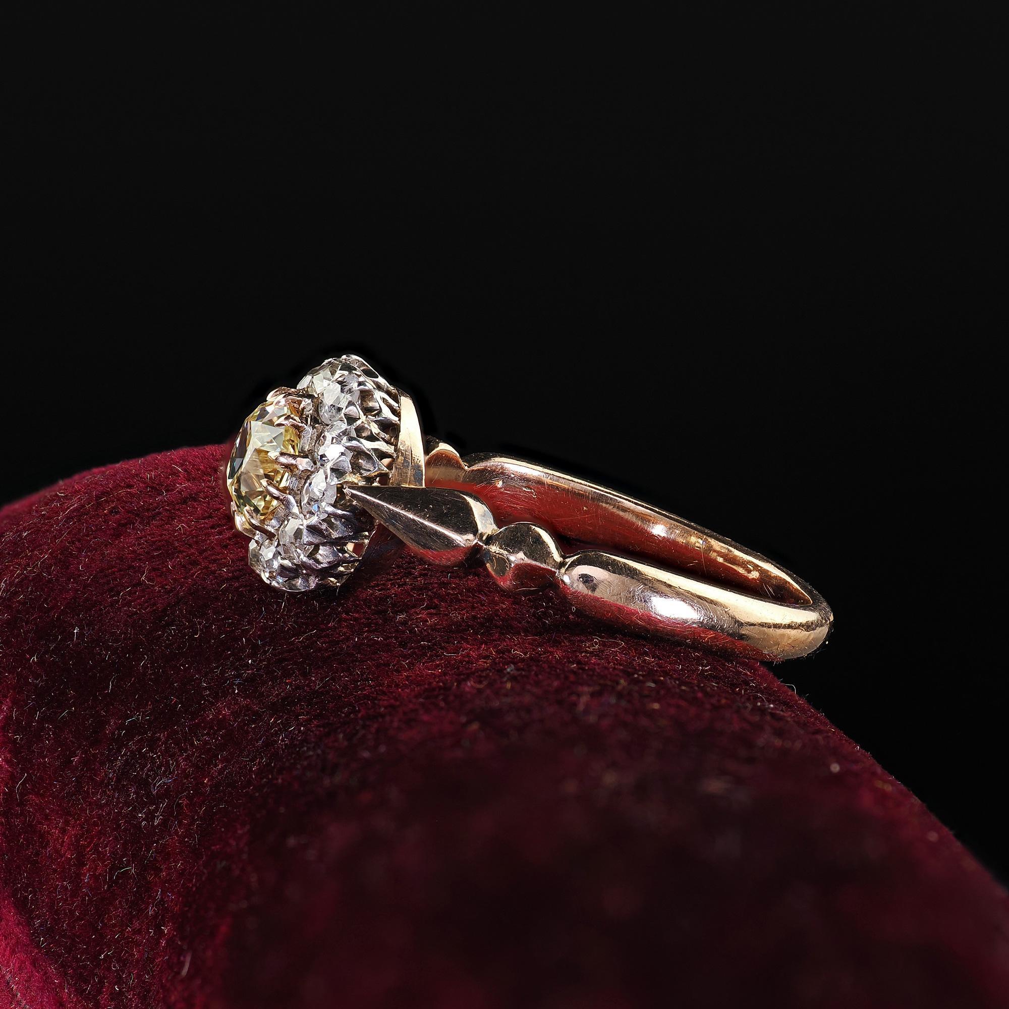 Antico anello di fidanzamento vittoriano in oro 14K e argento con diamanti Old Mine - GIA In condizioni buone in vendita a Great Neck, NY