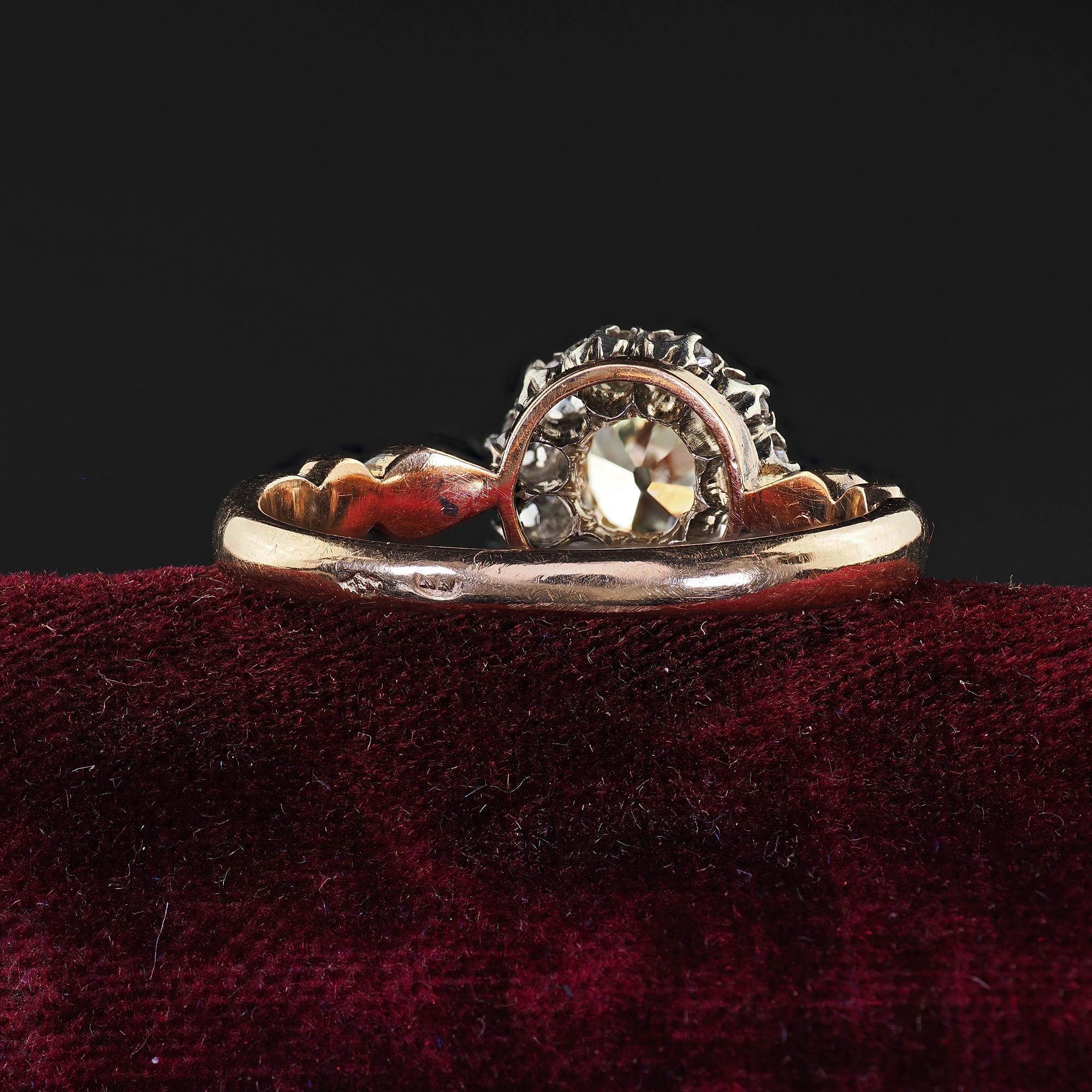 Antico anello di fidanzamento vittoriano in oro 14K e argento con diamanti Old Mine - GIA in vendita 1