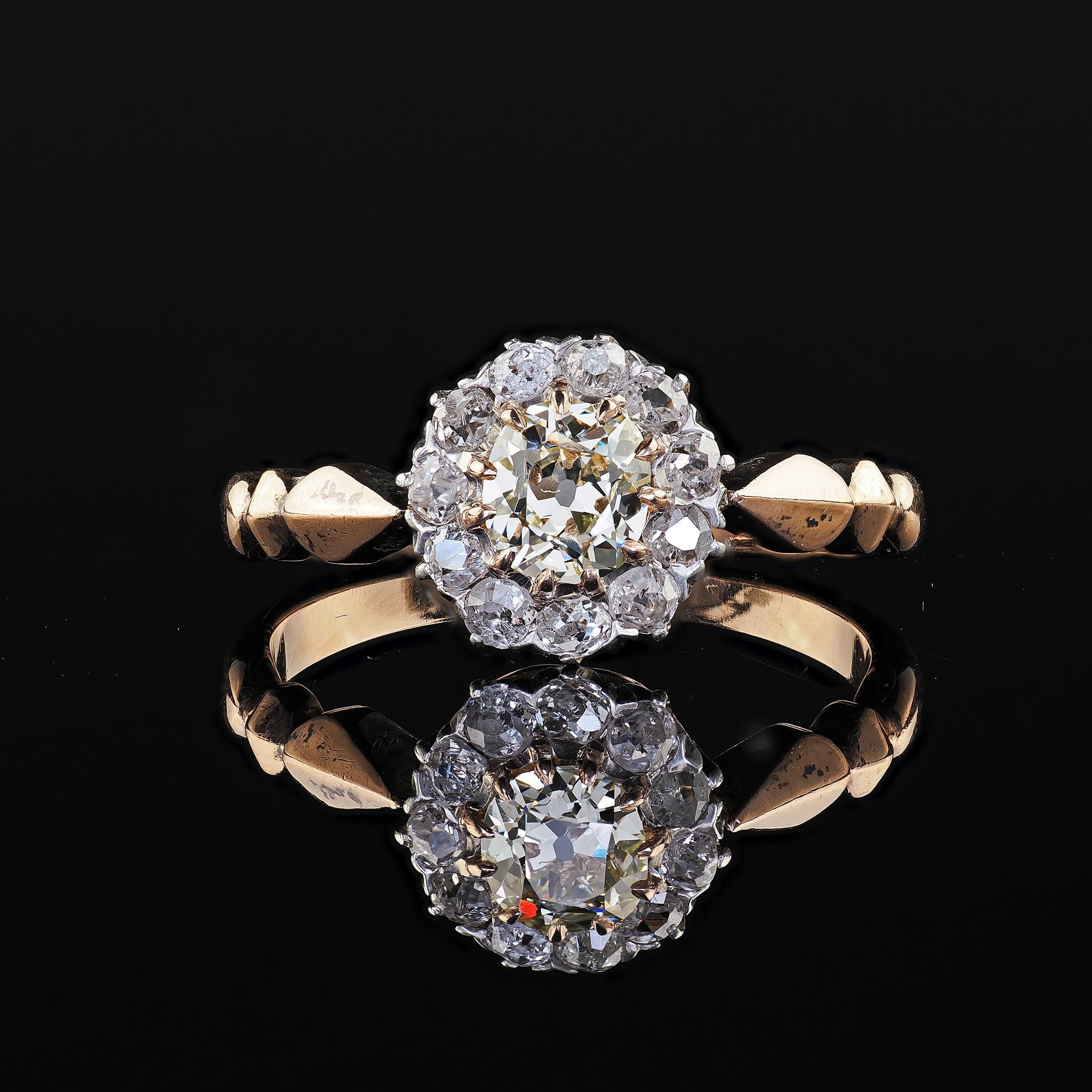 Antico anello di fidanzamento vittoriano in oro 14K e argento con diamanti Old Mine - GIA in vendita 2