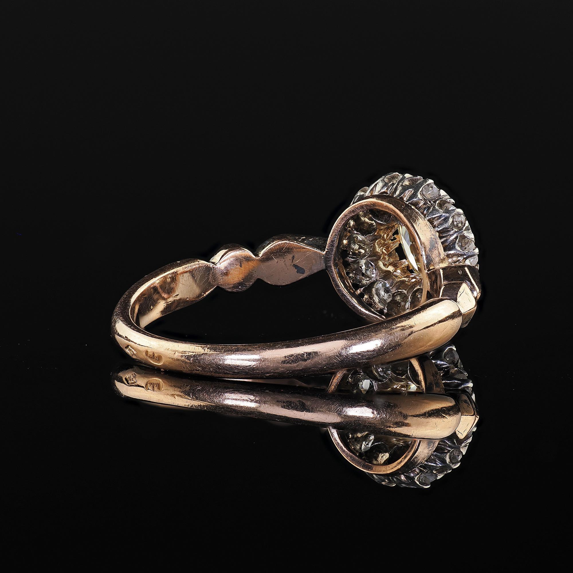 Antico anello di fidanzamento vittoriano in oro 14K e argento con diamanti Old Mine - GIA in vendita 3