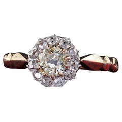 Antico anello di fidanzamento vittoriano in oro 14K e argento con diamanti Old Mine - GIA
