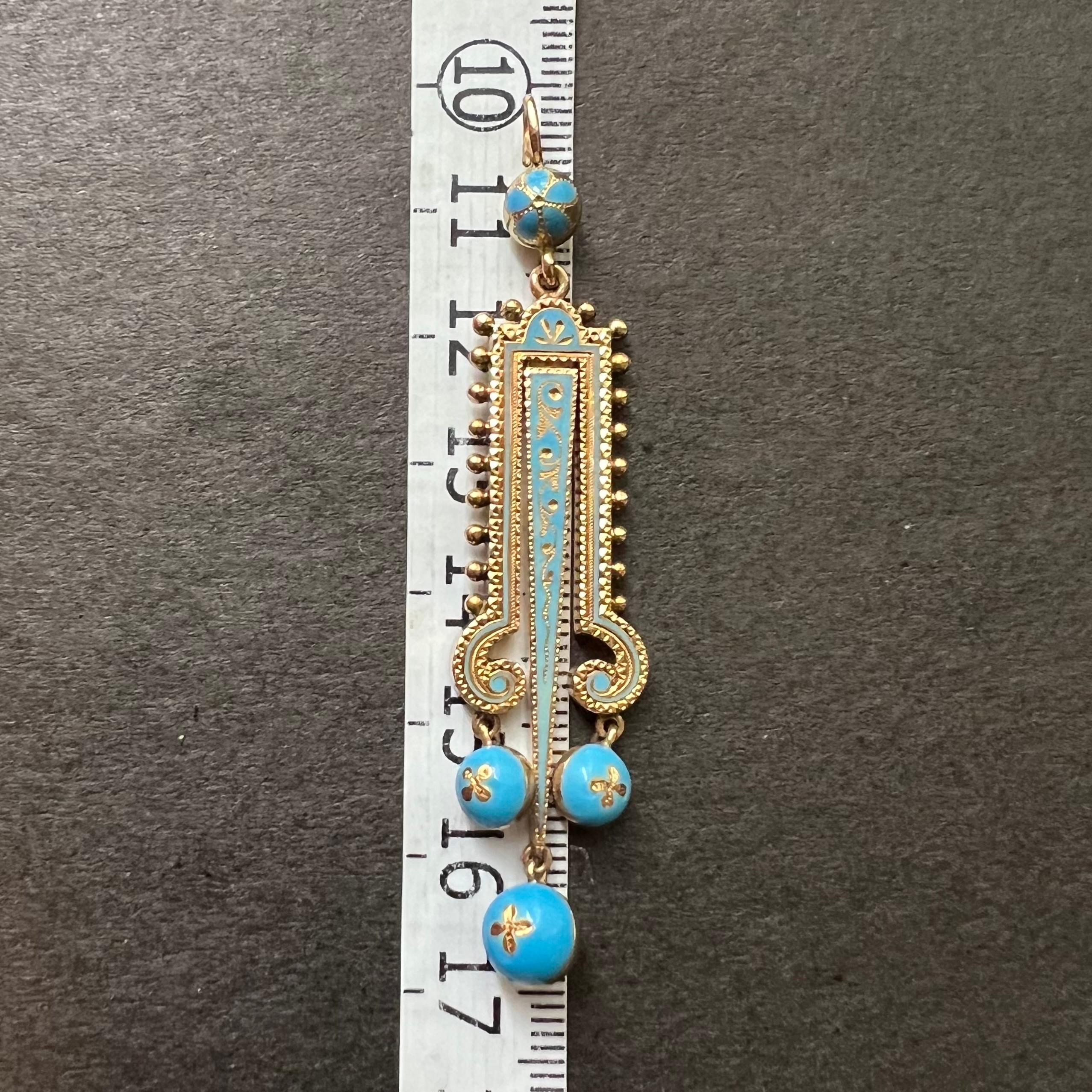 Antico ciondolo mobile vittoriano in oro 14K e turchese smaltato in vendita 5