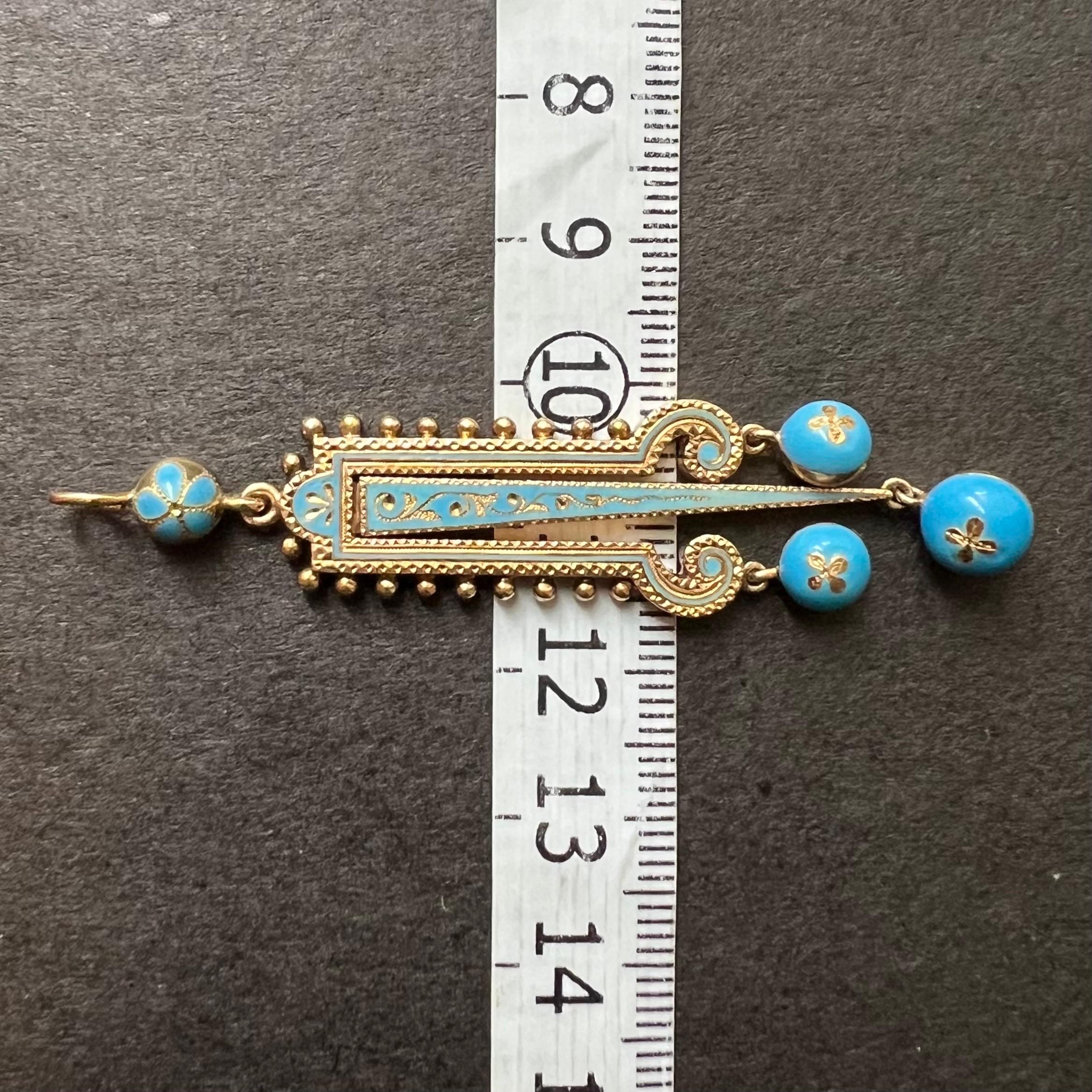 Antico ciondolo mobile vittoriano in oro 14K e turchese smaltato in vendita 6