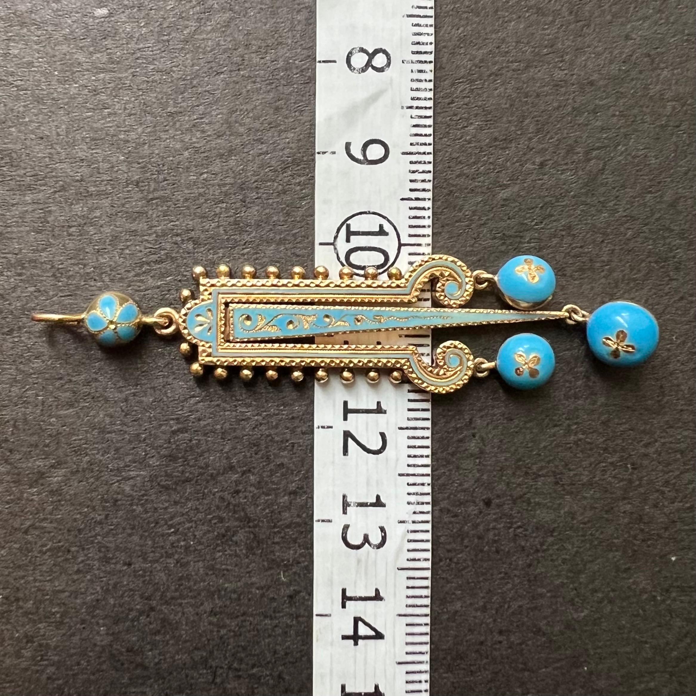 Pendentif amovible victorien ancien en or 14 carats et émaillé de turquoise en vente 6