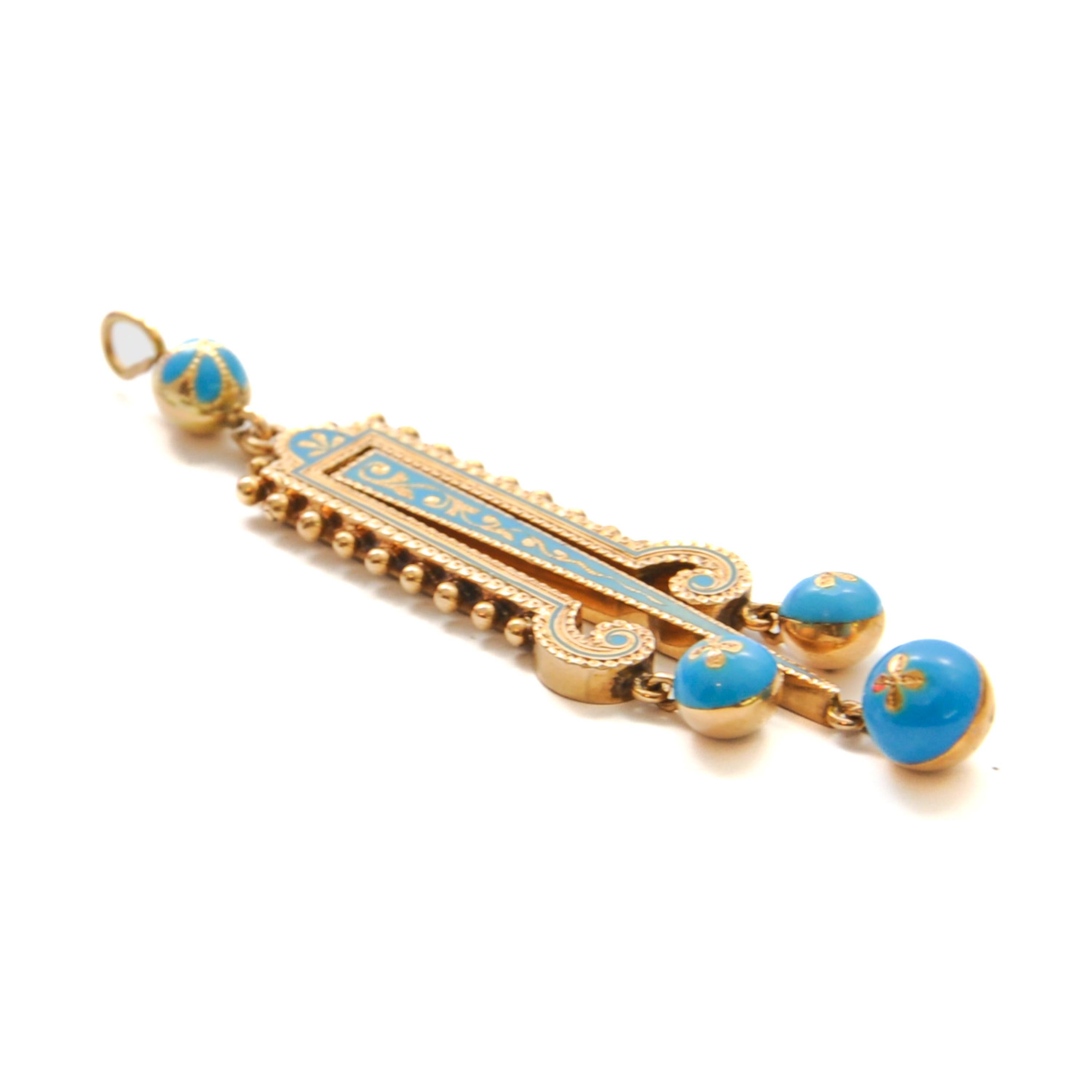 Antique Victorian 14K Gold and Turquoise Enameled Movable Pendant In Good Condition For Sale In Rotterdam, NL