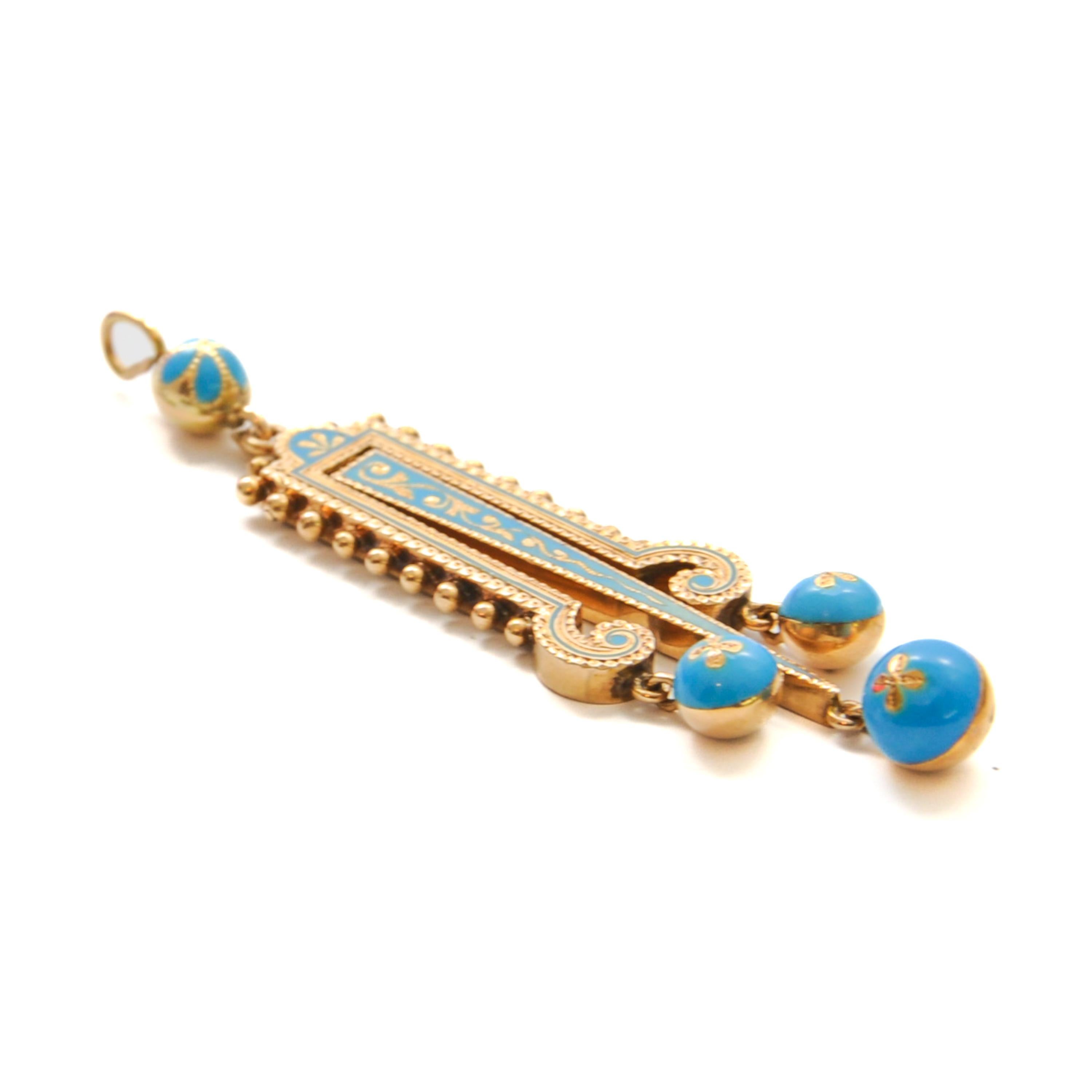 Vittoriano Antico ciondolo mobile vittoriano in oro 14K e turchese smaltato in vendita