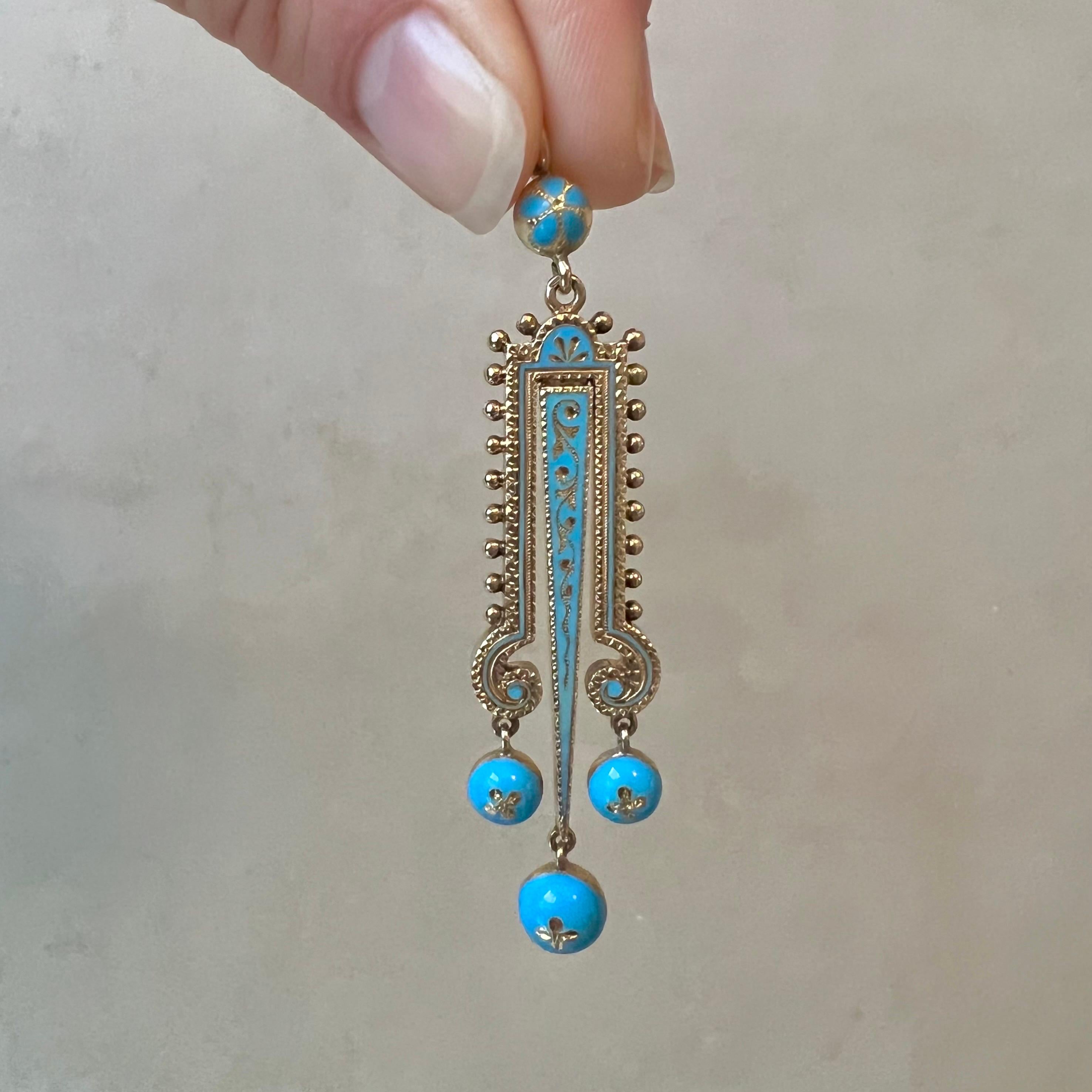 Pendentif amovible victorien ancien en or 14 carats et émaillé de turquoise Bon état - En vente à Rotterdam, NL