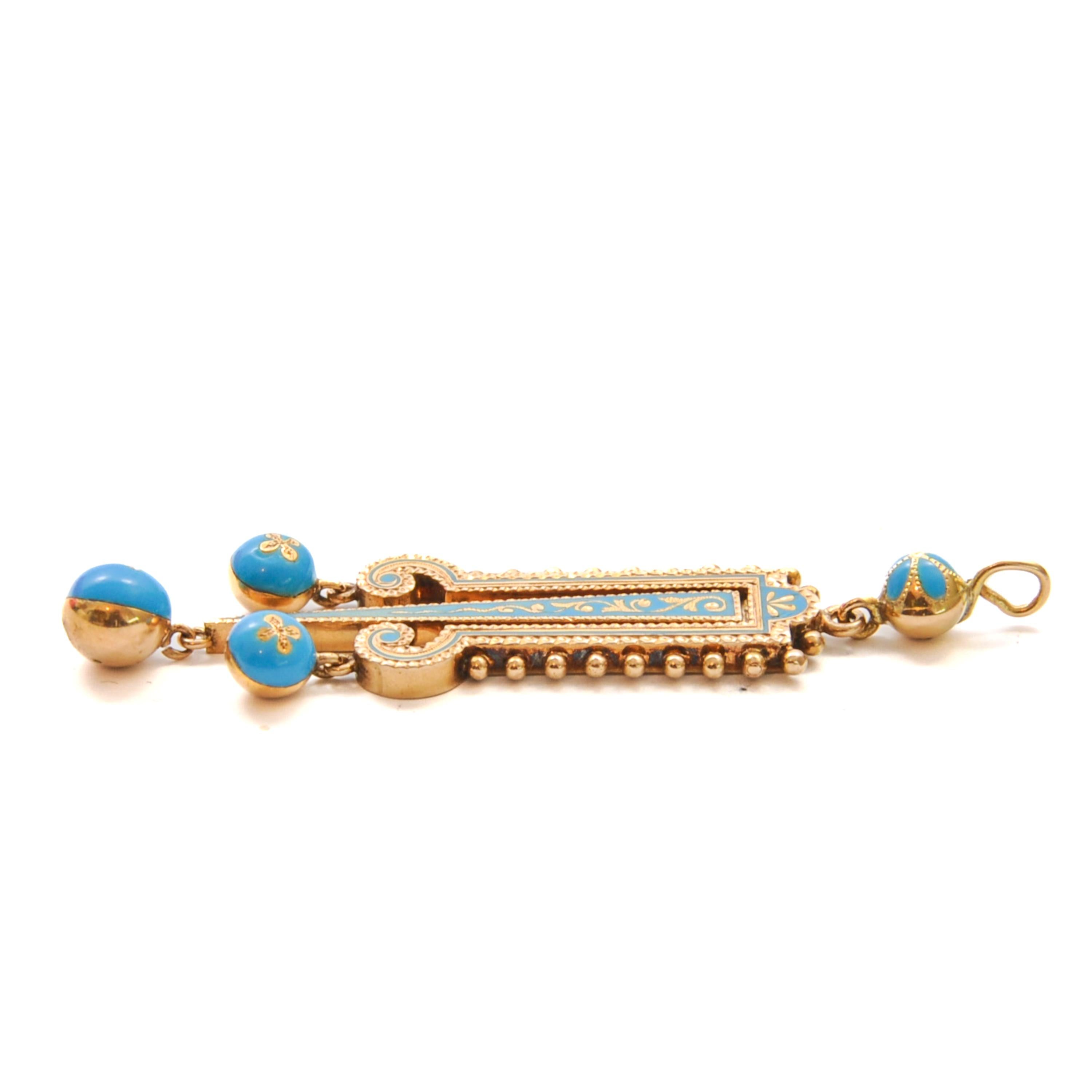 Donna Antico ciondolo mobile vittoriano in oro 14K e turchese smaltato in vendita