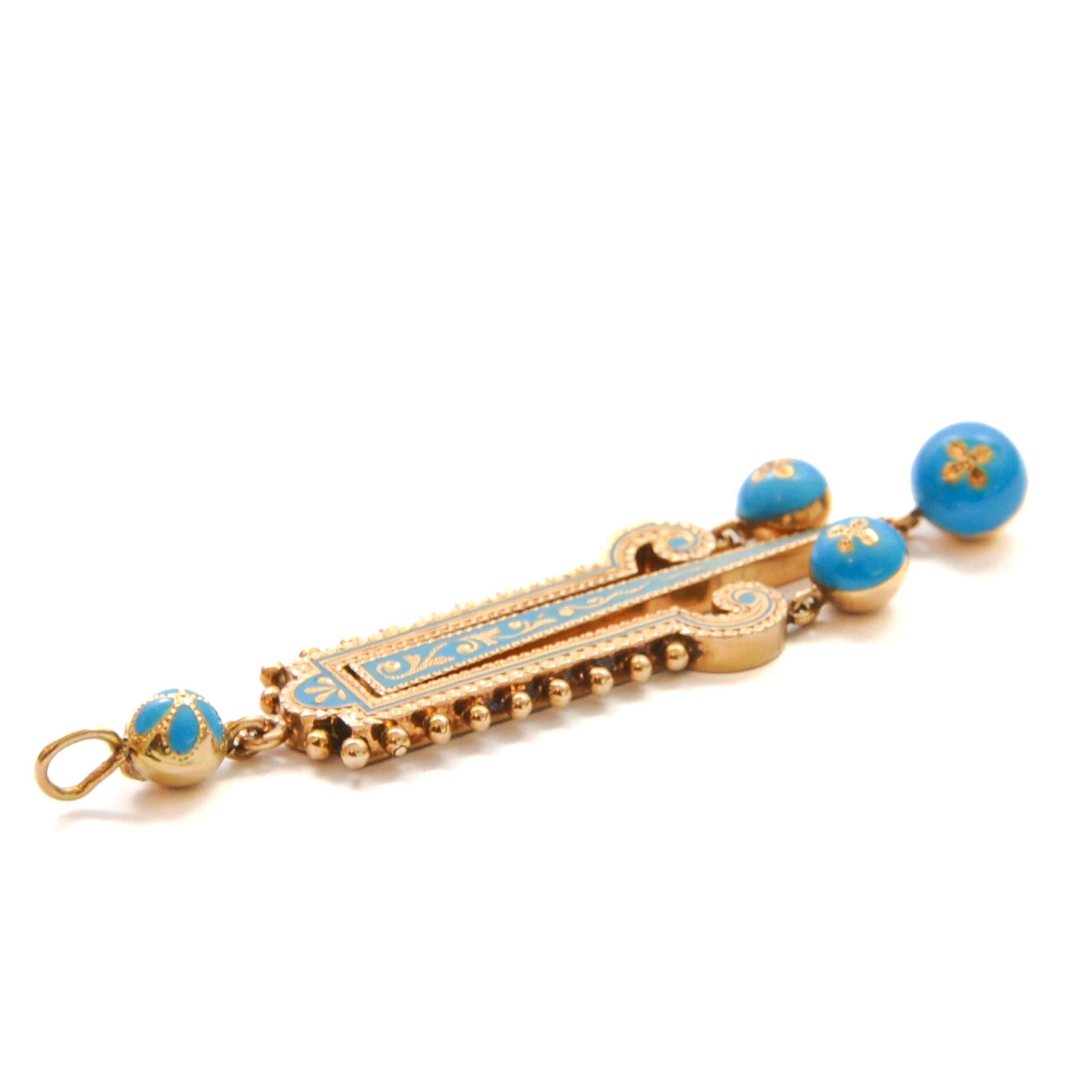 Antico ciondolo mobile vittoriano in oro 14K e turchese smaltato in vendita 1