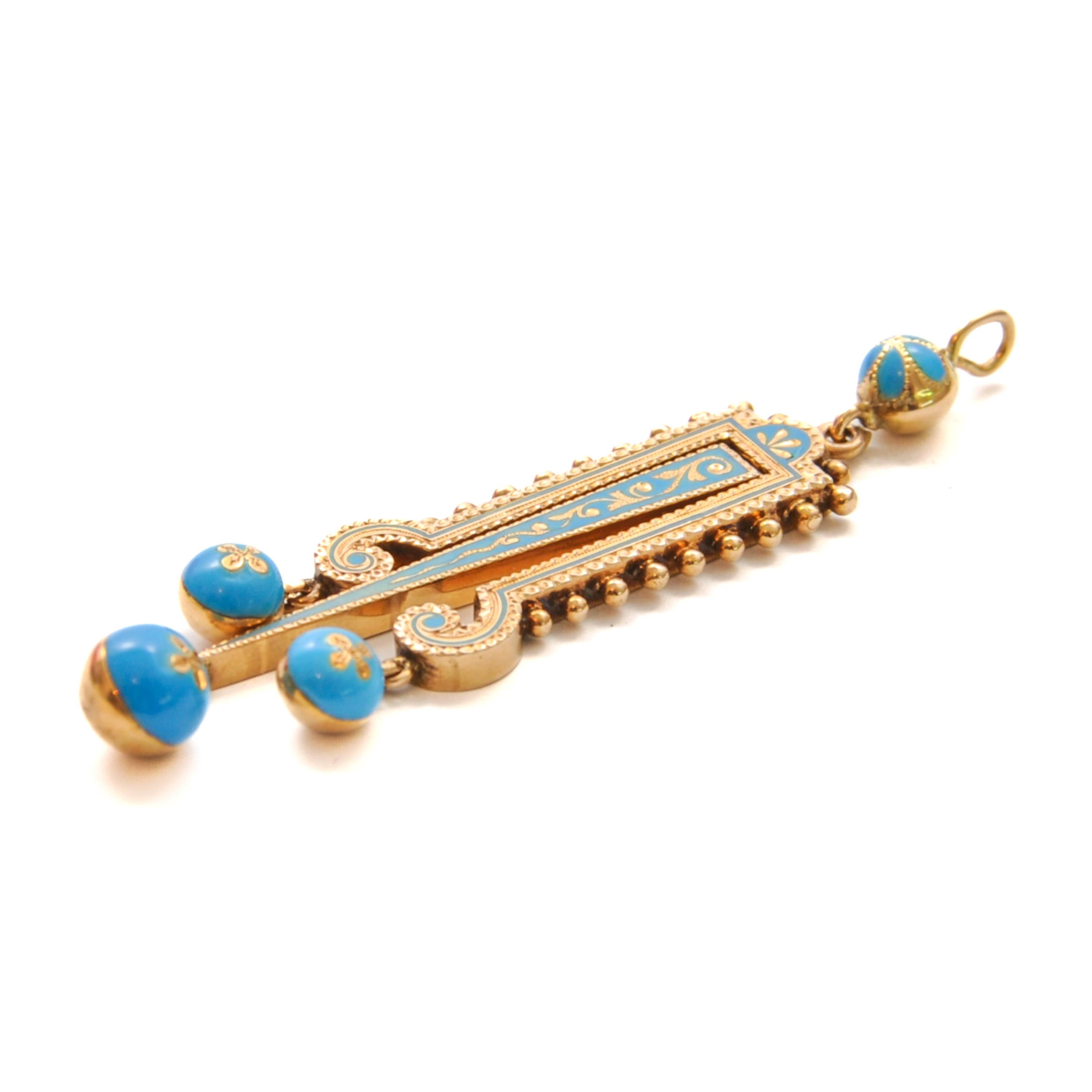 Antico ciondolo mobile vittoriano in oro 14K e turchese smaltato in vendita 2