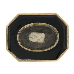 Antique Victorian 14k Gold Bezel Black Onyx & Mourning Hair Octagonal Pin Brooch