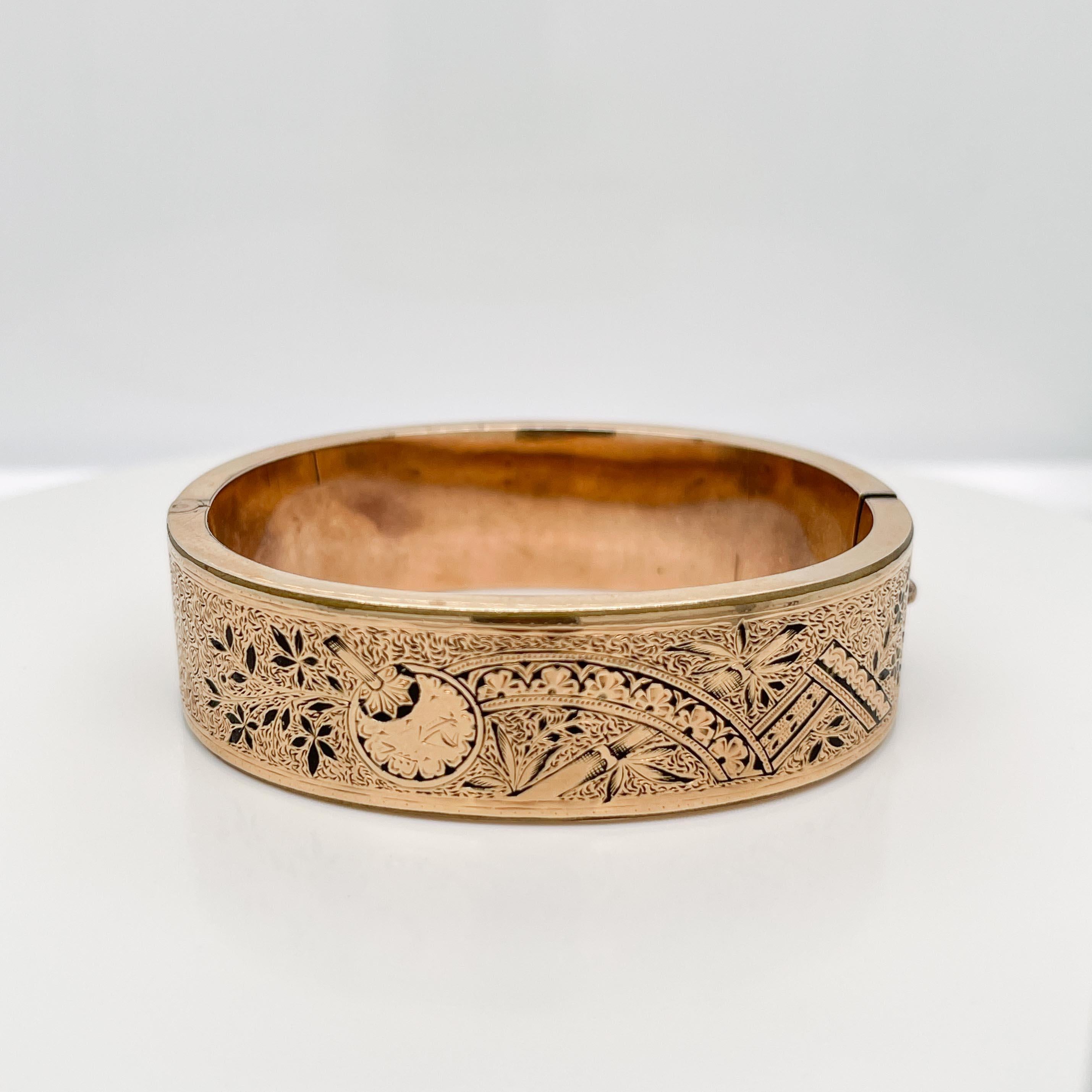 Antikes viktorianisches Trauerarmband aus 14 Karat Gold und schwarzer Emaille (Viktorianisch)