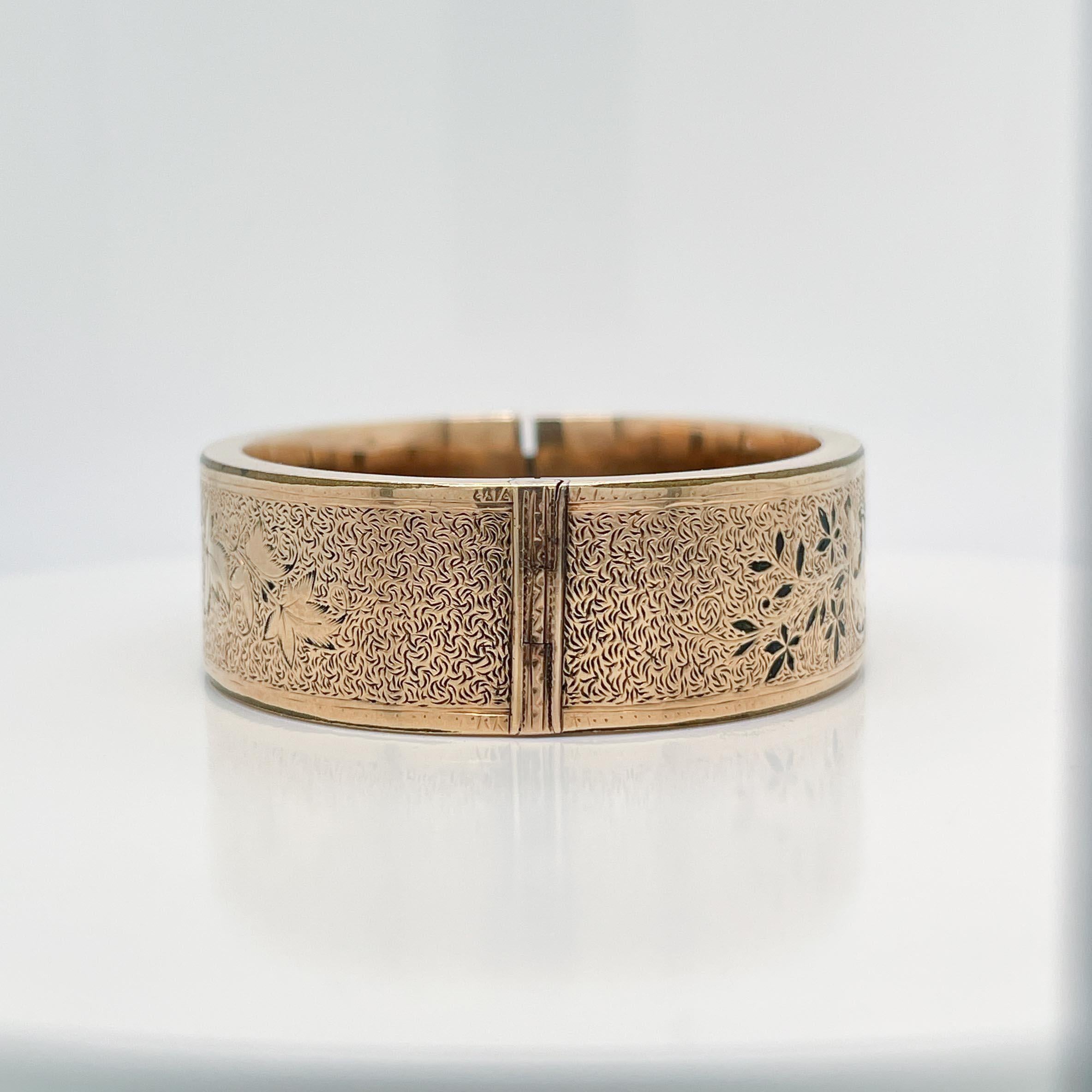Antikes viktorianisches Trauerarmband aus 14 Karat Gold und schwarzer Emaille Damen