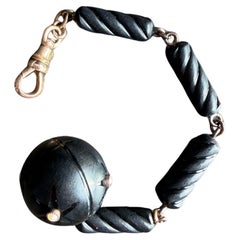 Antique Victorian 14K Gold Black Jet Pocket Watch Chain Fob, 1880s-90s