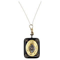 Antique Victorian 14K Gold Black Onyx Pendant Necklace