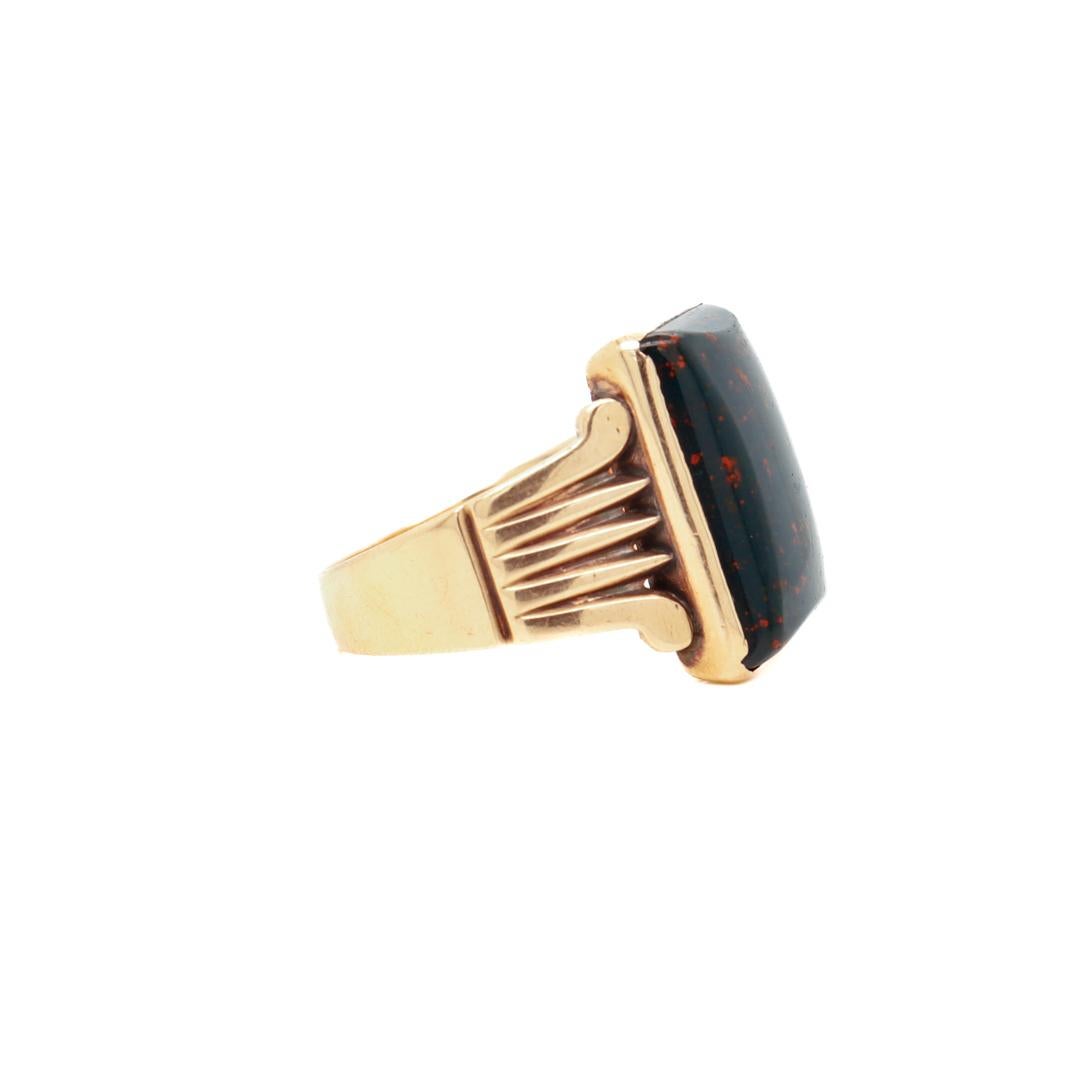 Antique Victorian 14k Gold & Bloodstone Cabochon Signet Ring 3