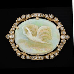 Antique Victorian 14k Gold Iris Goddess of the Rainbow Opal & Diamond Pin Brooch